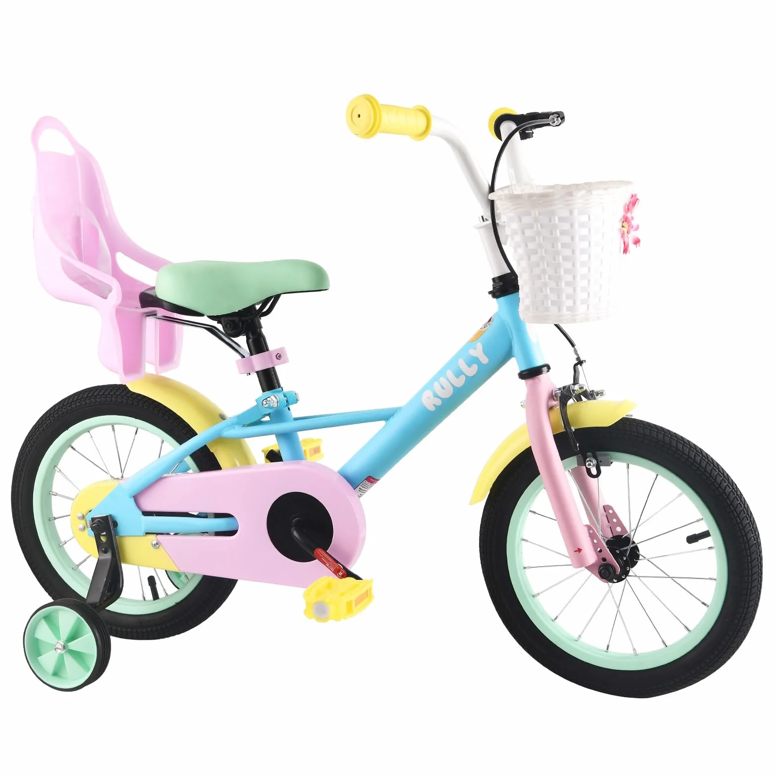 RULLY Bicicleta para Niñas de 12 a 16 Pulgadas con Ruedas de Apoyo y Freno Contrapedal