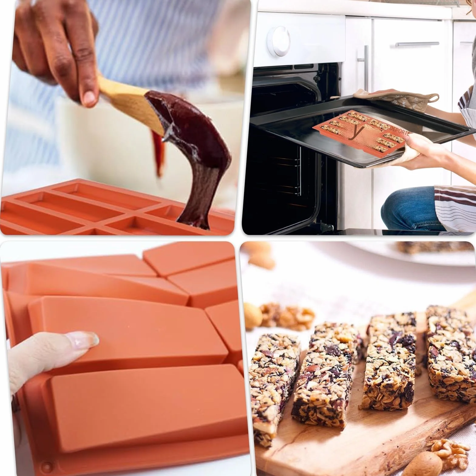 CRESZZLE Juego de 2 moldes rectangulares de silicona con 12 cavidades, ideales para preparar barritas energéticas, brownies y pasteles.