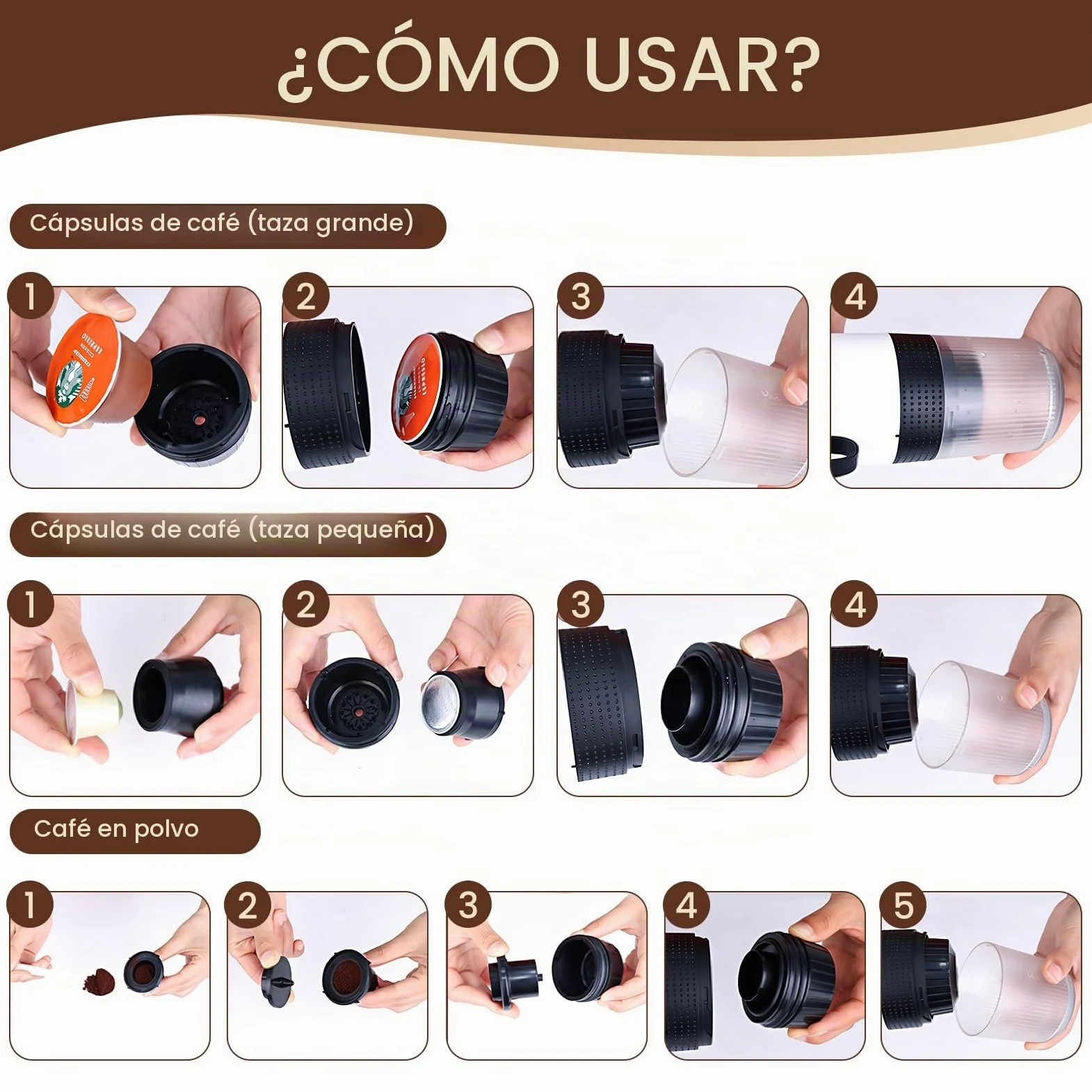 LAMA Cafetera Portátil Eléctrica de Cápsulas Compatible con Cápsulas de Café y Café en Polvo, Calentamiento Instantáneo, Mini Cafetera para Camping, Coche, Viaje, Gris
