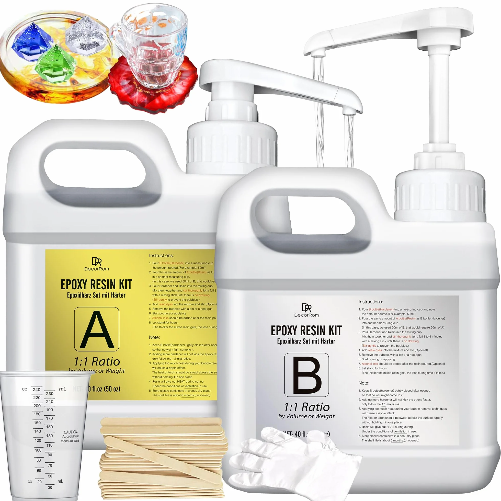 Resina Epoxi - 2,4L / 2,7kg Resin Epoxy Transparente Sin Burbujas para Arte de Resina, Mesa, Recubrimiento - Resina de Fundición Ración 1:1 para Creaciones Artísticas, Joyería, Modelado, Madera