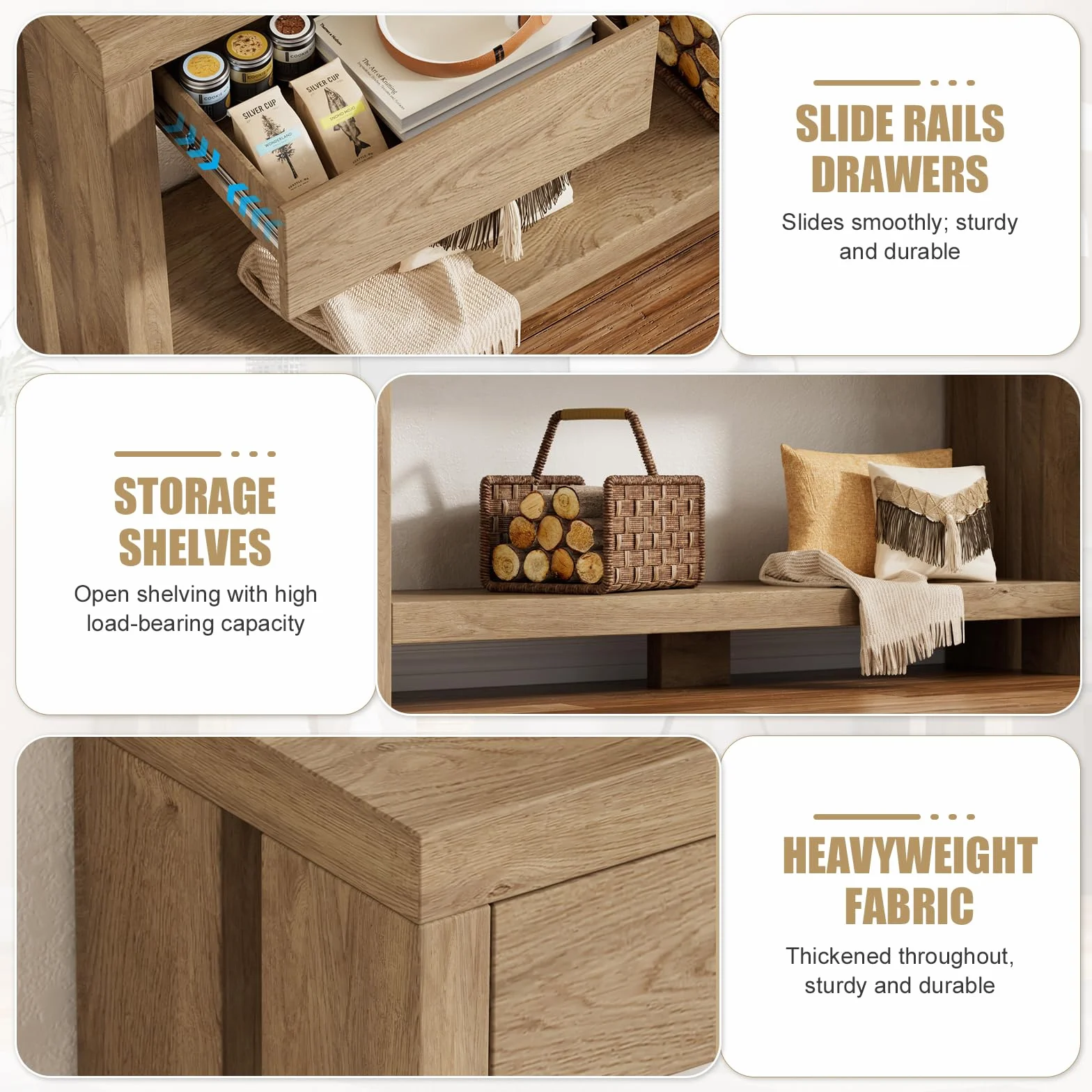 Mesa de Consola con 3 cajones Consola para Recibididor Mesa de Entrada de 2 Niveles Estrecha Mesa Auxiliar Detrás del Sofá Mesa de Pasillo de Madera para entrada, recibidor y salón 140 x 29.5 x 82.5CM