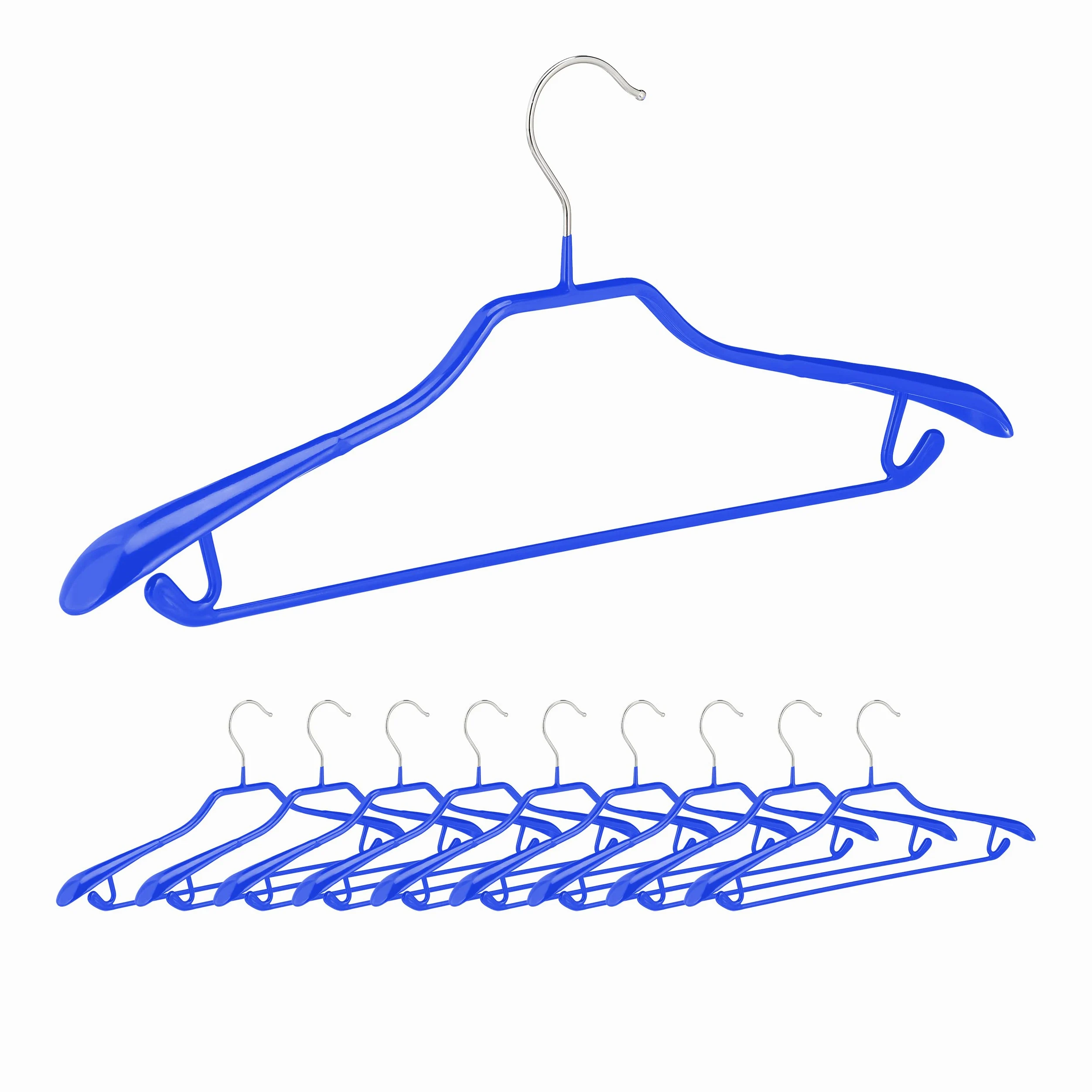 Relaxdays Juego 10 Perchas para Trajes, Barra Pantalones, Gancho Colgar Falda y Top, Metal y PVC, 19 x 45 x 3,5 cm, Azul, Hierro