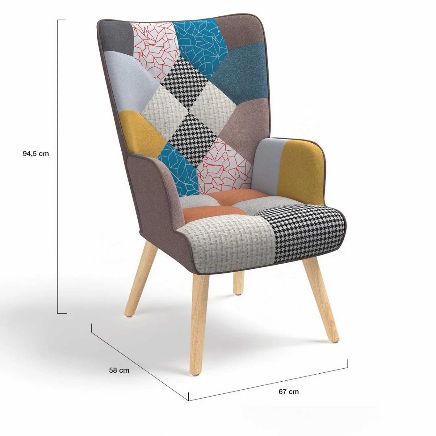 IDMarket - Sillón escandinavo Ivar con reposapiés, tejido de retales multicolor
