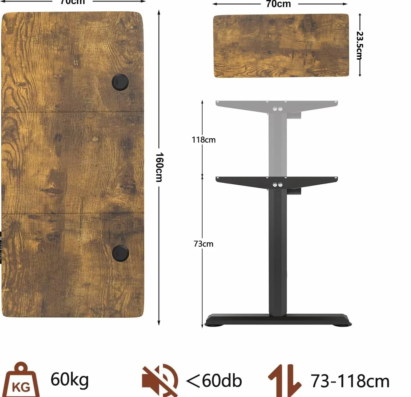 Devoko Escritorio Elevable Eléctrico con Tablero 160 x 70cm, Escritorio Regulable en Altura 73-118cm, 2 Opciones de Memoria Inteligente para Estudiar, Trabajar(160×70cm,Marrón)