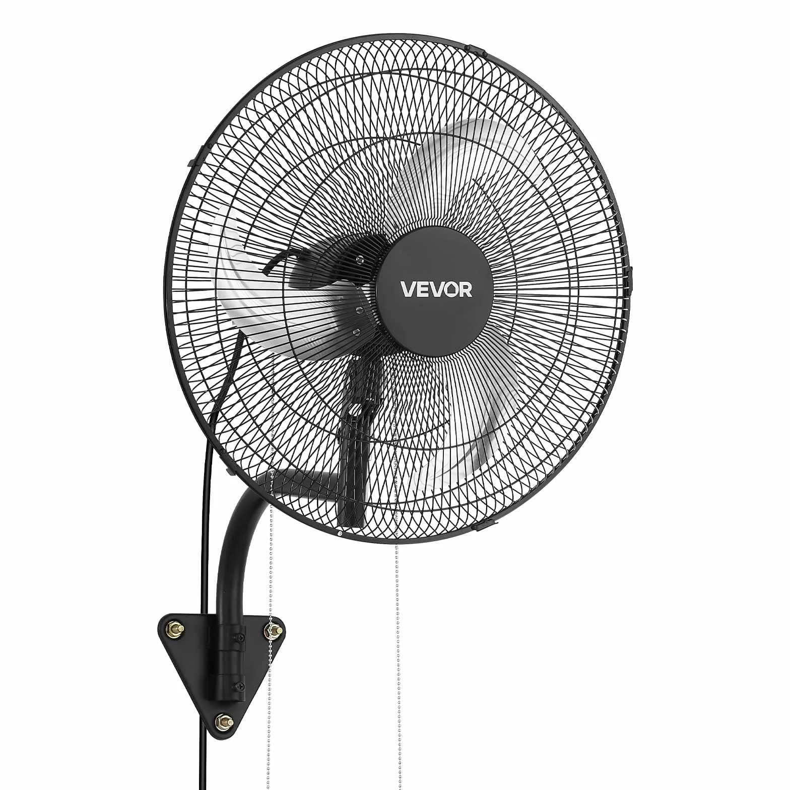 VEVOR Ventilador de Pared con 3 Velocidades, Ángulo y Aire de Flujo Ajustable, Motor de Cobre, Ventilador Industrial Oscilante de Acero para Taller, Garaje, Gimnasio, Comercio y Almacén, Color Negro
