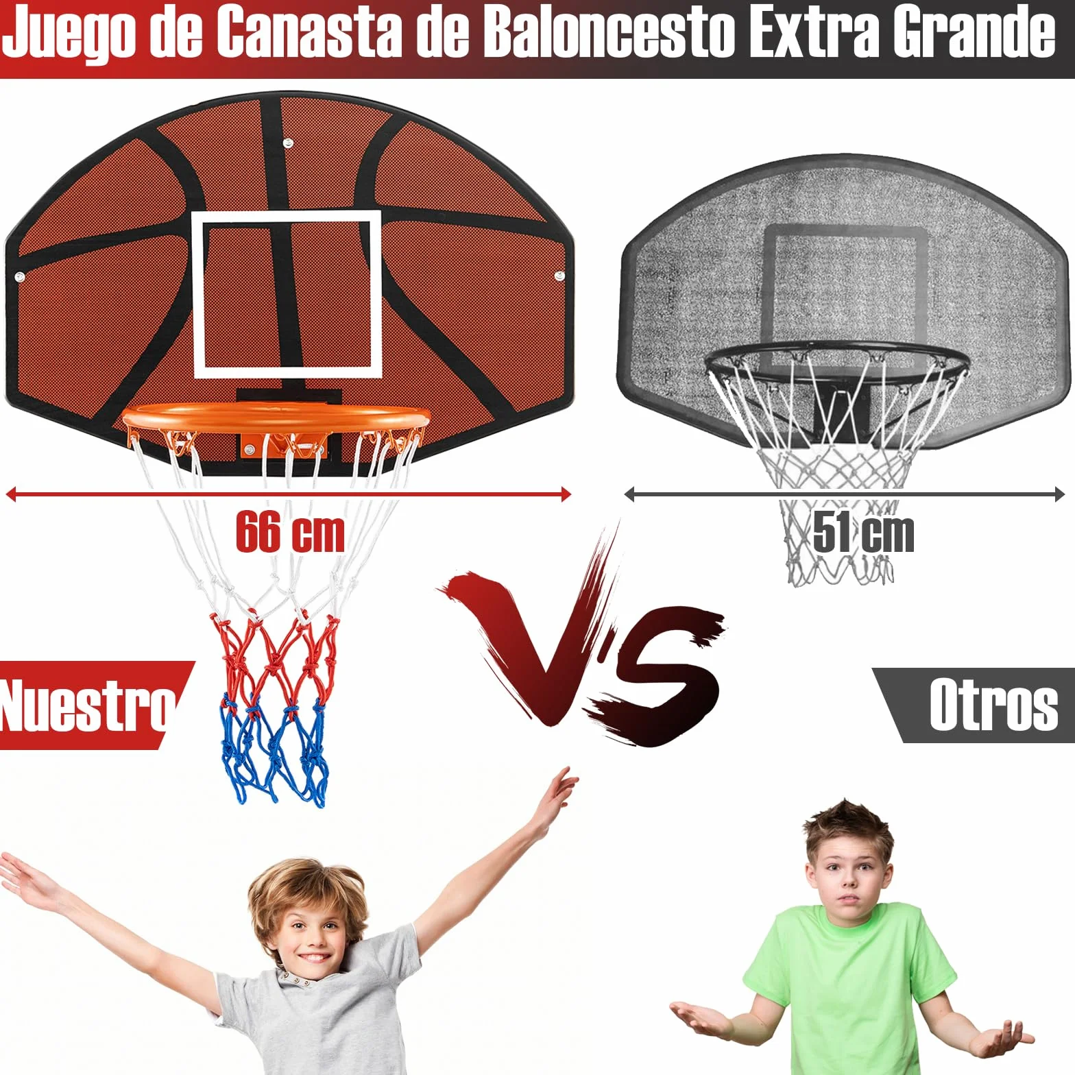 GOPLUS Canasta Baloncesto Montada en la Pared, Tablero con Red, 66x44.5cm