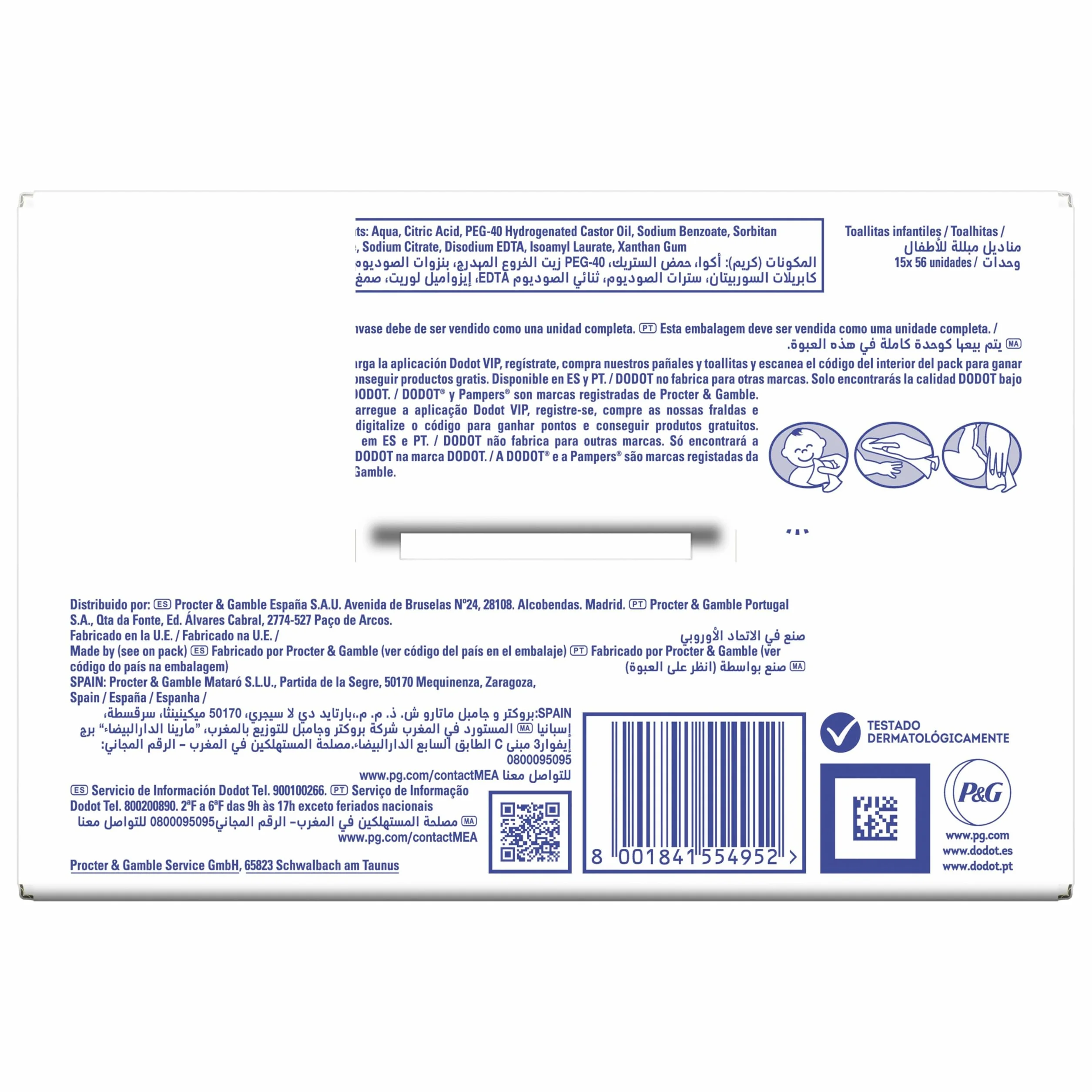 Dodot Toallitas Sensitive para Bebé, 840 Unidades, 15 Paquetes
