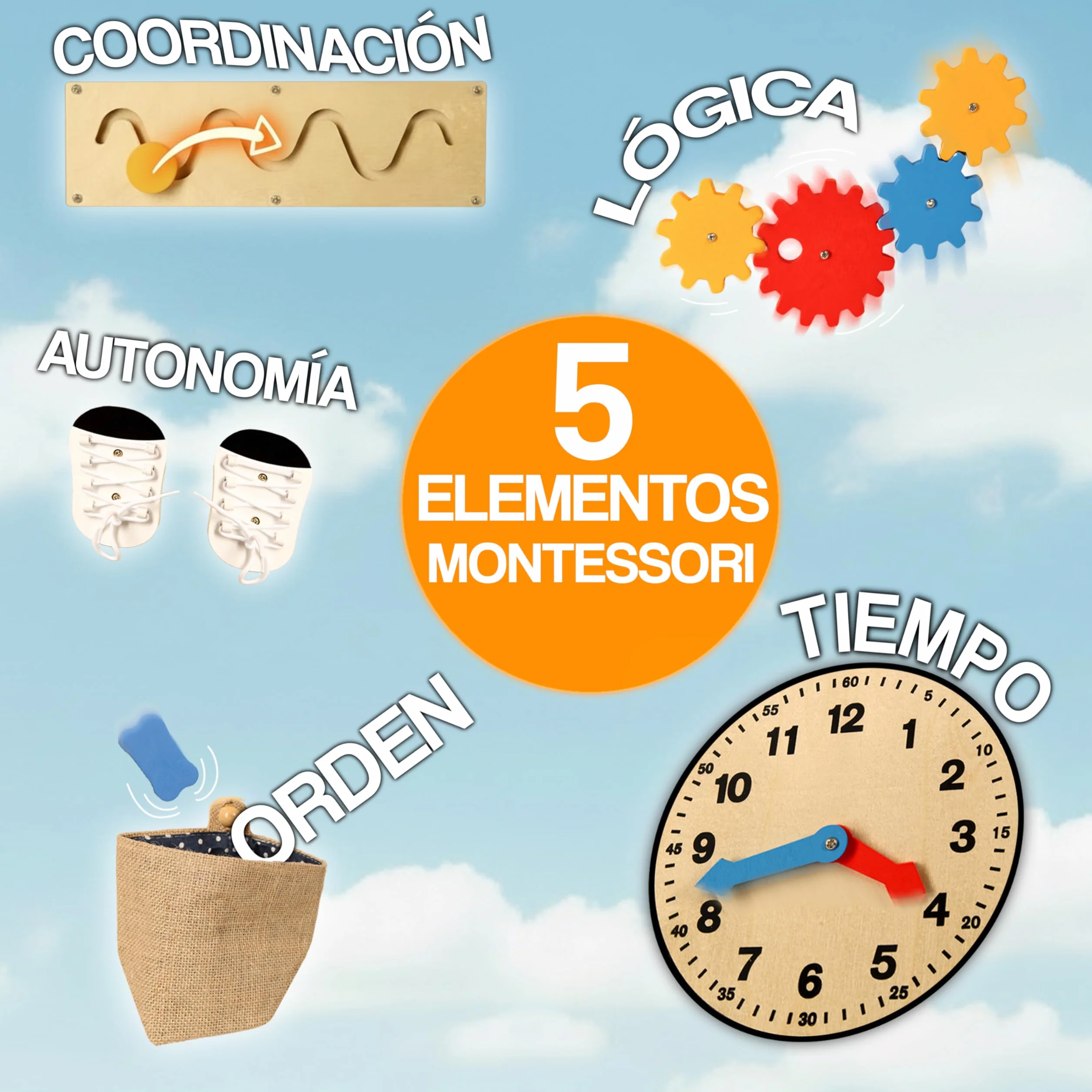 Torre de Aprendizaje Montessori de Madera Multifuncional con Juegos Sensoriales Infantiles