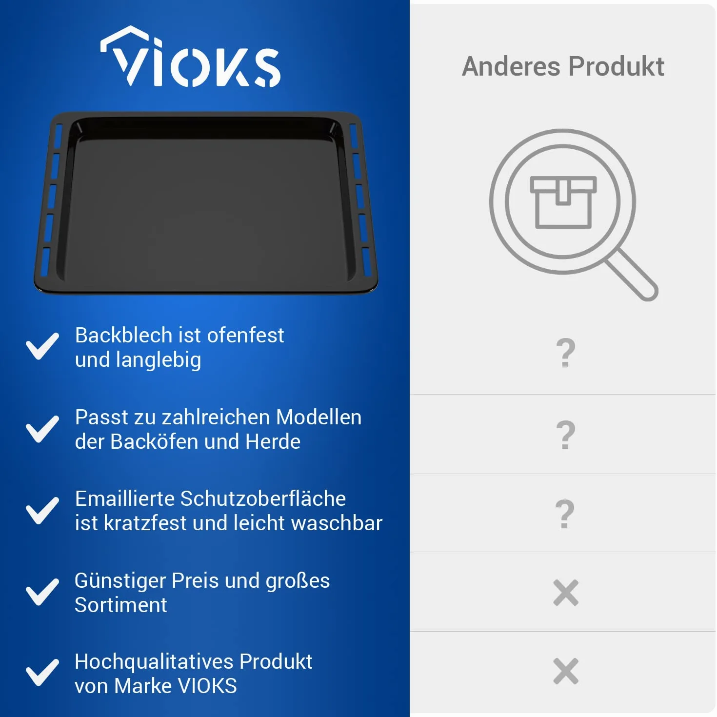 VIOKS Bandeja de horno esmaltada 452 x 376 x 20 mm de repuesto para Whirlpоol 481010657929 – Bandeja para horno Bauknecht & Horno Ignis
