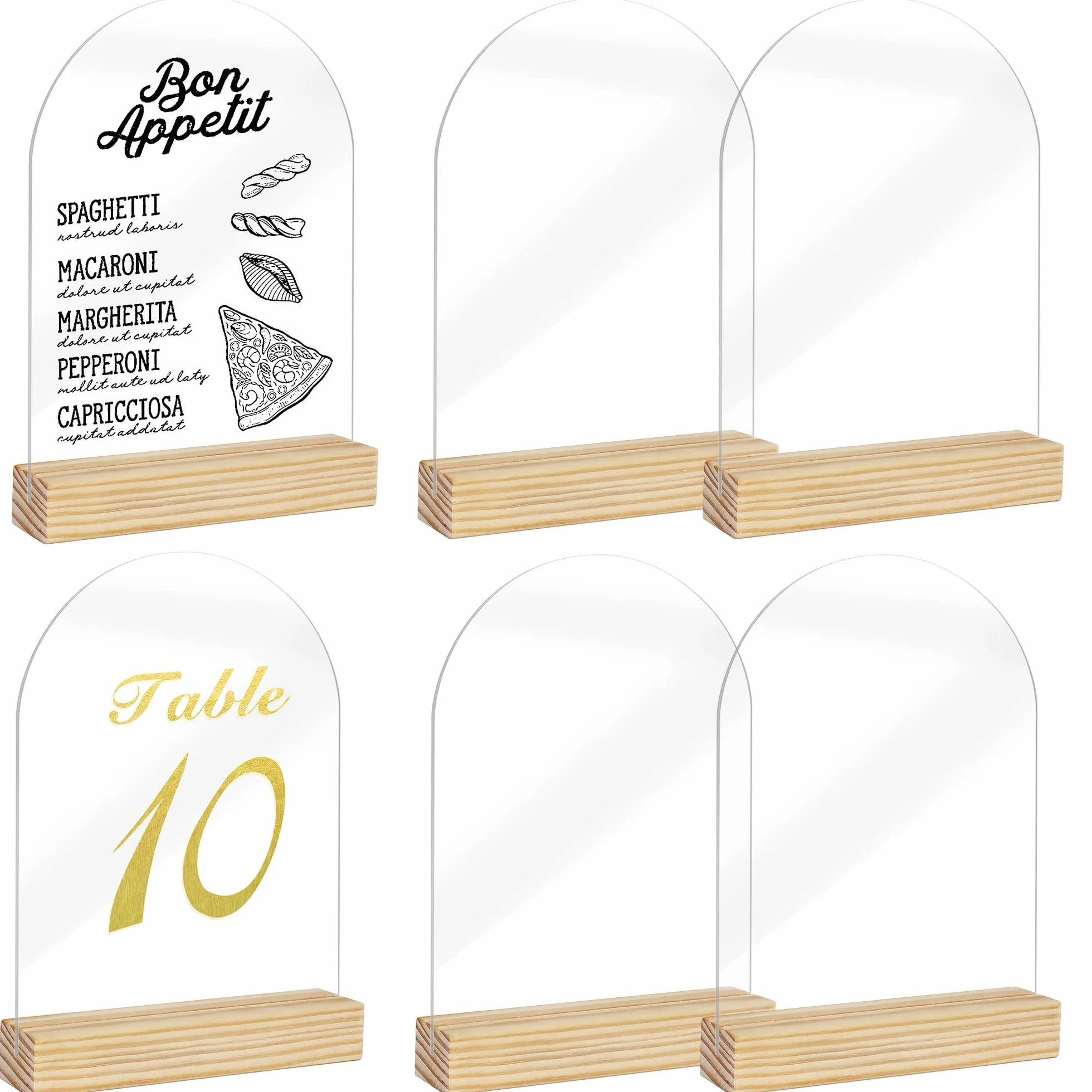 Letrero acrílico con números de mesa de soporte de madera, paquete de 10 hojas de acrílico transparente para bodas, letreros de arco acrílico de 5 x 7 pulgadas en blanco para restaurante, fiesta,