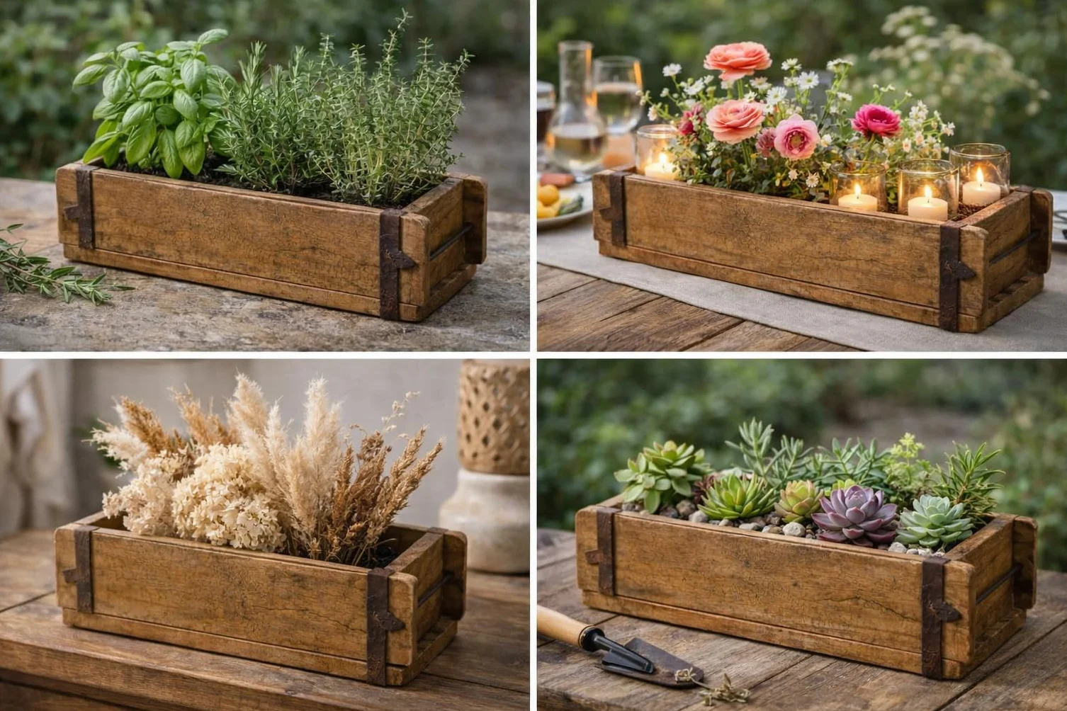 MC-Trend Caja de Madera Única en Forma de Ladrillo Con Herrajes de Metal Marrón - Almacenamiento Rústico 32 cm - Aspecto Usado Estilo Retro Antiguo