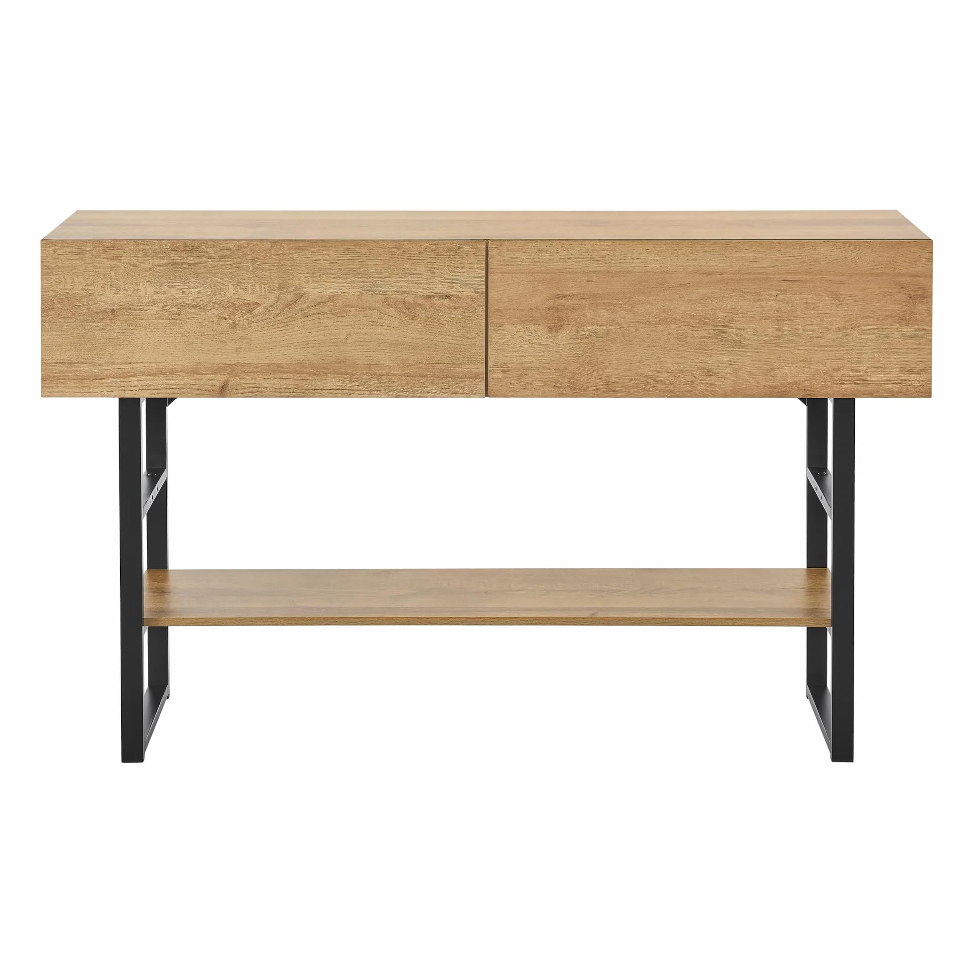 [en.casa] Mueble Recibidor Varberg Mesa Consola Mesa de Entrada con 2 Cajones y 1 Estante Regulable en Altura Metal Aglomerado 75 x 120 x 30 cm - Efecto Roble