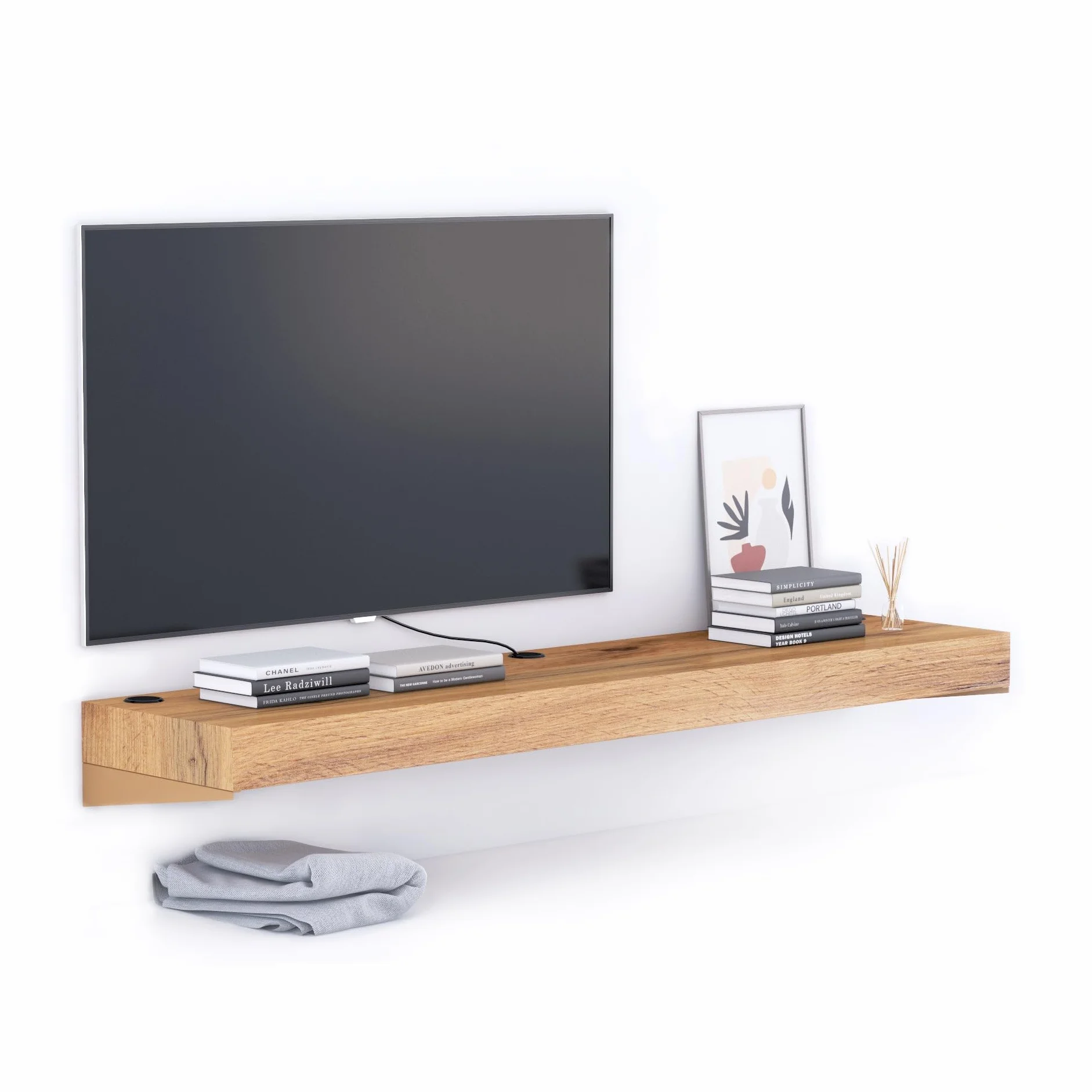 Mobili Fiver, Mueble TV Suspendido Evolution 180x40, Madera Rustica con Cargador inalámbrico, Made In Italy