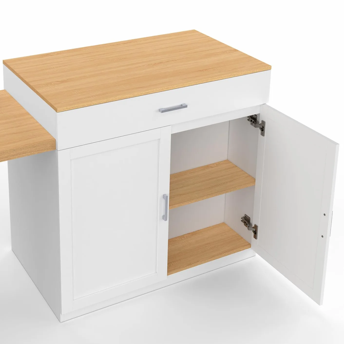 IDMarket - Isla Central VITO 94-155 cm Madera Blanca con Mesa de Comedor Extensible Integrada estilo Haya