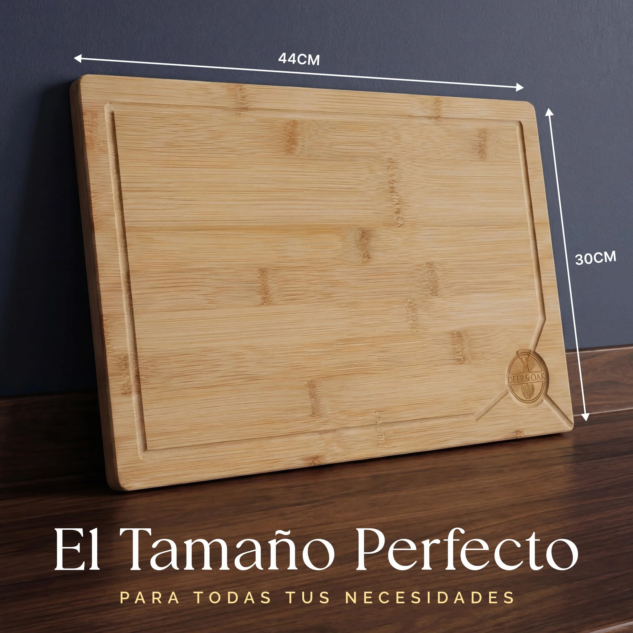 Deer & Oak Tabla de Cortar Bambú 44x30x2 cm Madera Preengrasada para Cocina