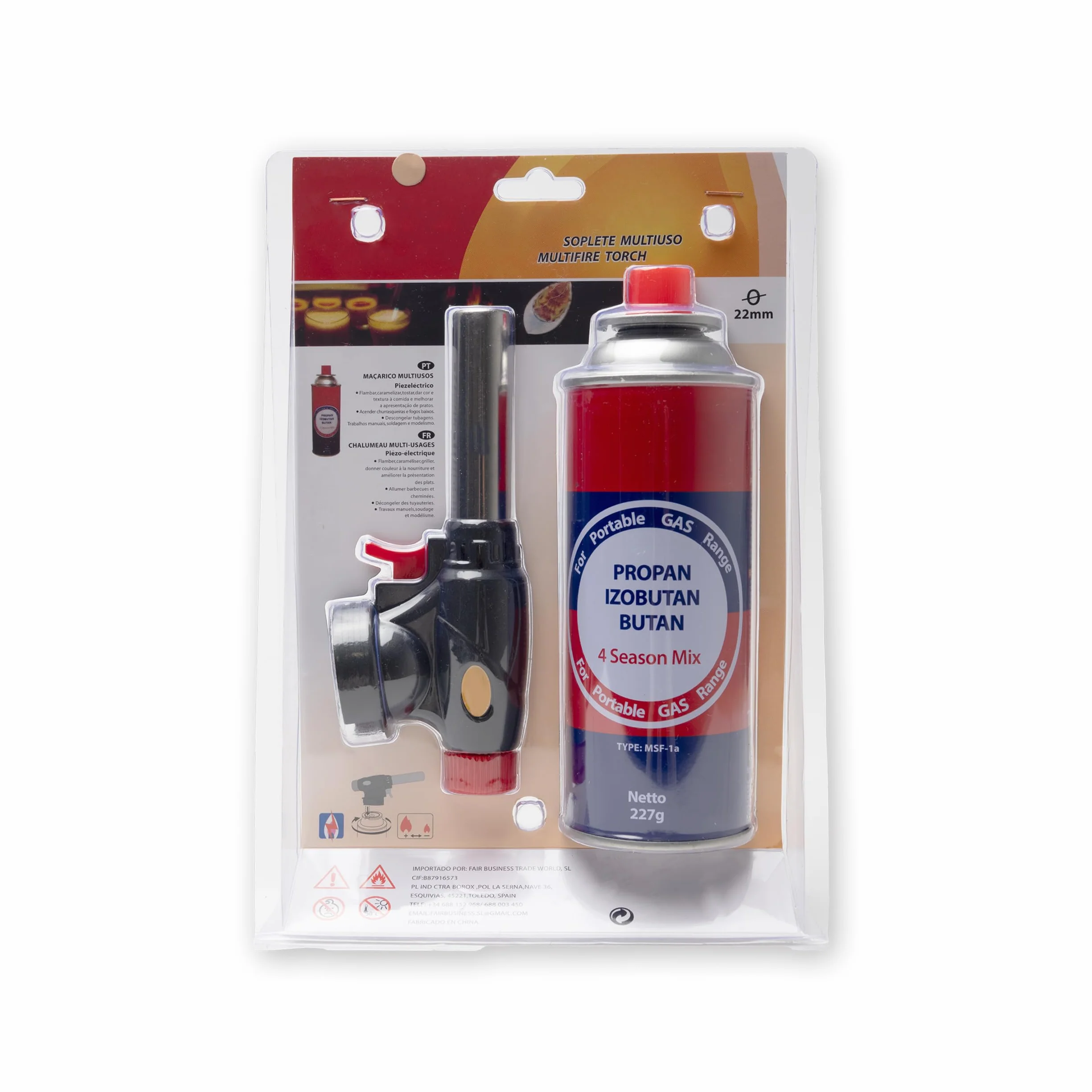 BESCH Soplete de Cocina Profesional con Gas Butano Propano 227g – Llama Ajustable, Encendido Seguro y Preciso, Ideal para Flambear, Parrilla, Postres, Soldadura y Bricolaje