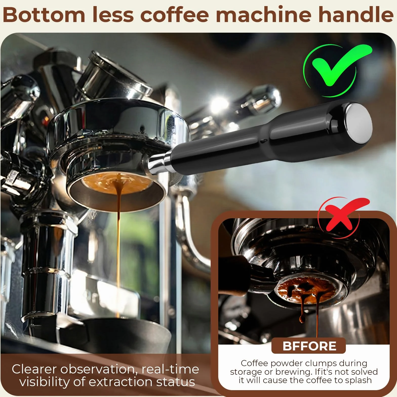 Portafiltro sin fondo de 51 mm con 3 Orejas Compatible con DeLonghi Dedica EC680/EC685/EC885, Portafiltro de Café con 2 Cesta de Filtro de Acero Inoxidable (Negro)