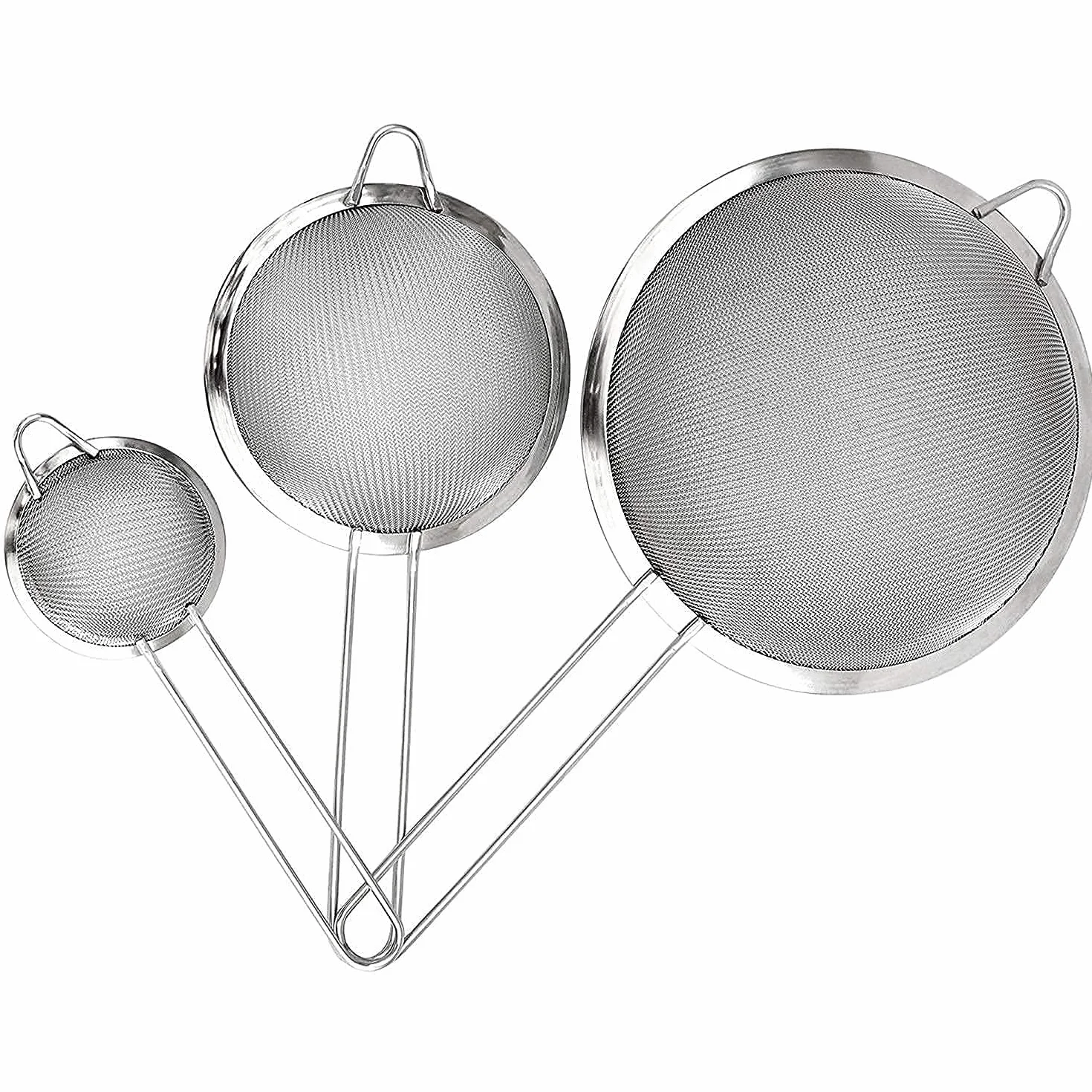 Pack 3 Colador Acero Inoxidable 12cm, 10cm y 8cm - Cocina Malla Fina Microperforado Redondo
