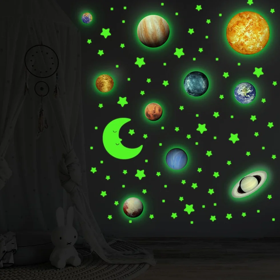 Estrellas Fluorescentes para Techo 522 Piezas Pegatinas Brillan Oscuridad Sistema Solar