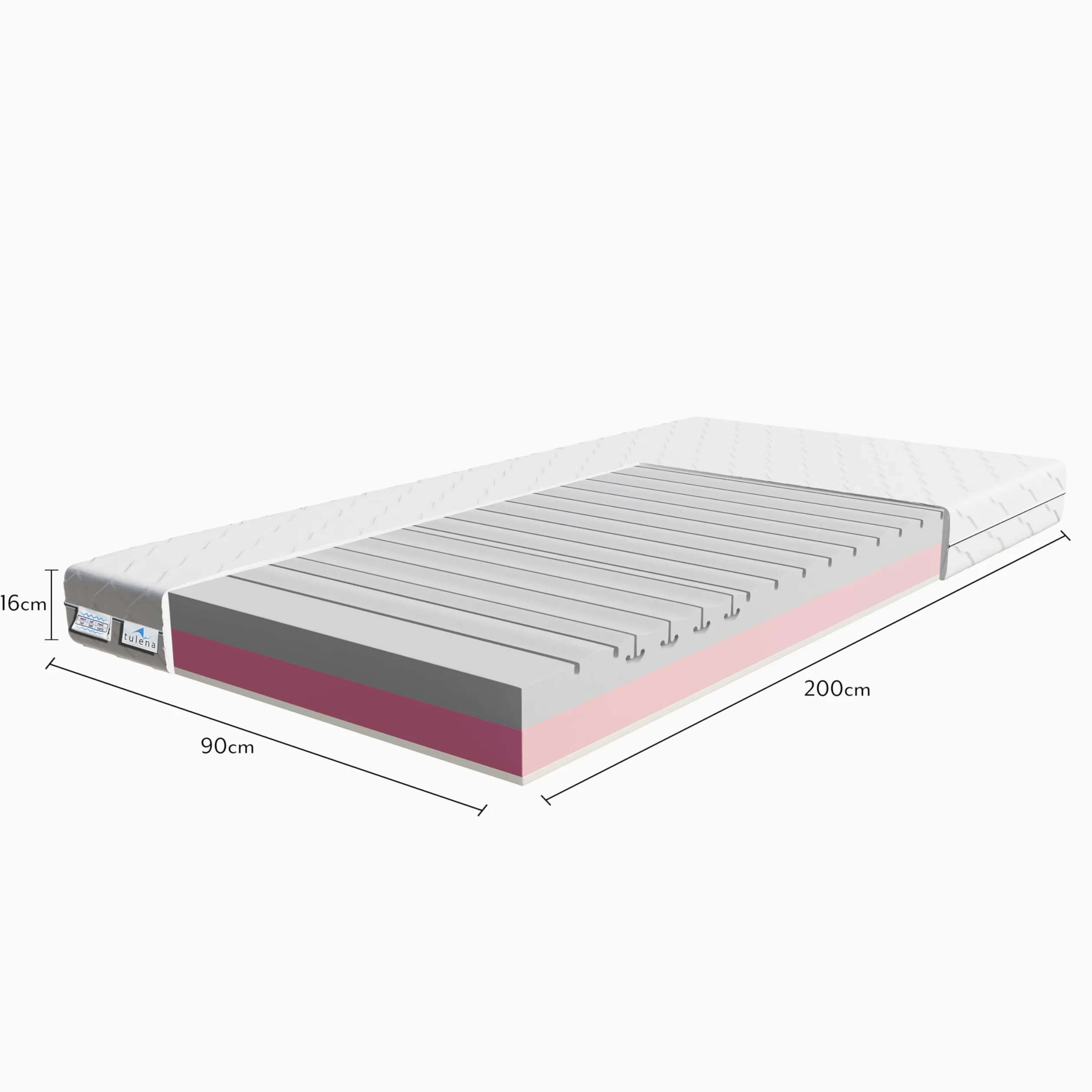 TULENA NOX Colchón de 90 x 200 cm de Espuma Confort Medio H2 + H3 Basic 16 cm Probeschlafen Incluye colchón Reversible, Funda antibacteriana con Cremallera