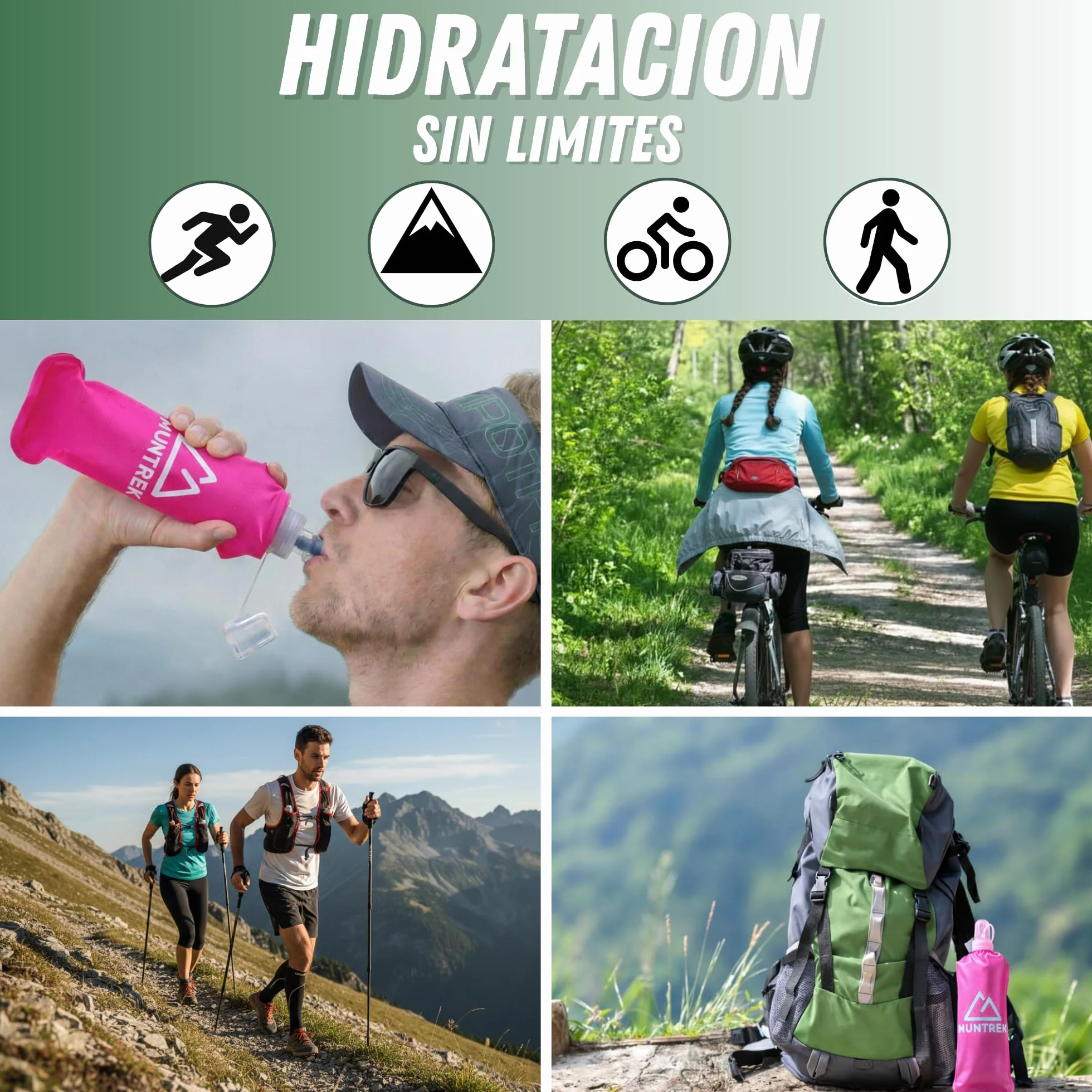Soft Flask 500ml Pack de 2 con Pajita Extensible, Botellas Flexibles para Trail Running, TPU Sin BPA (Rosa)