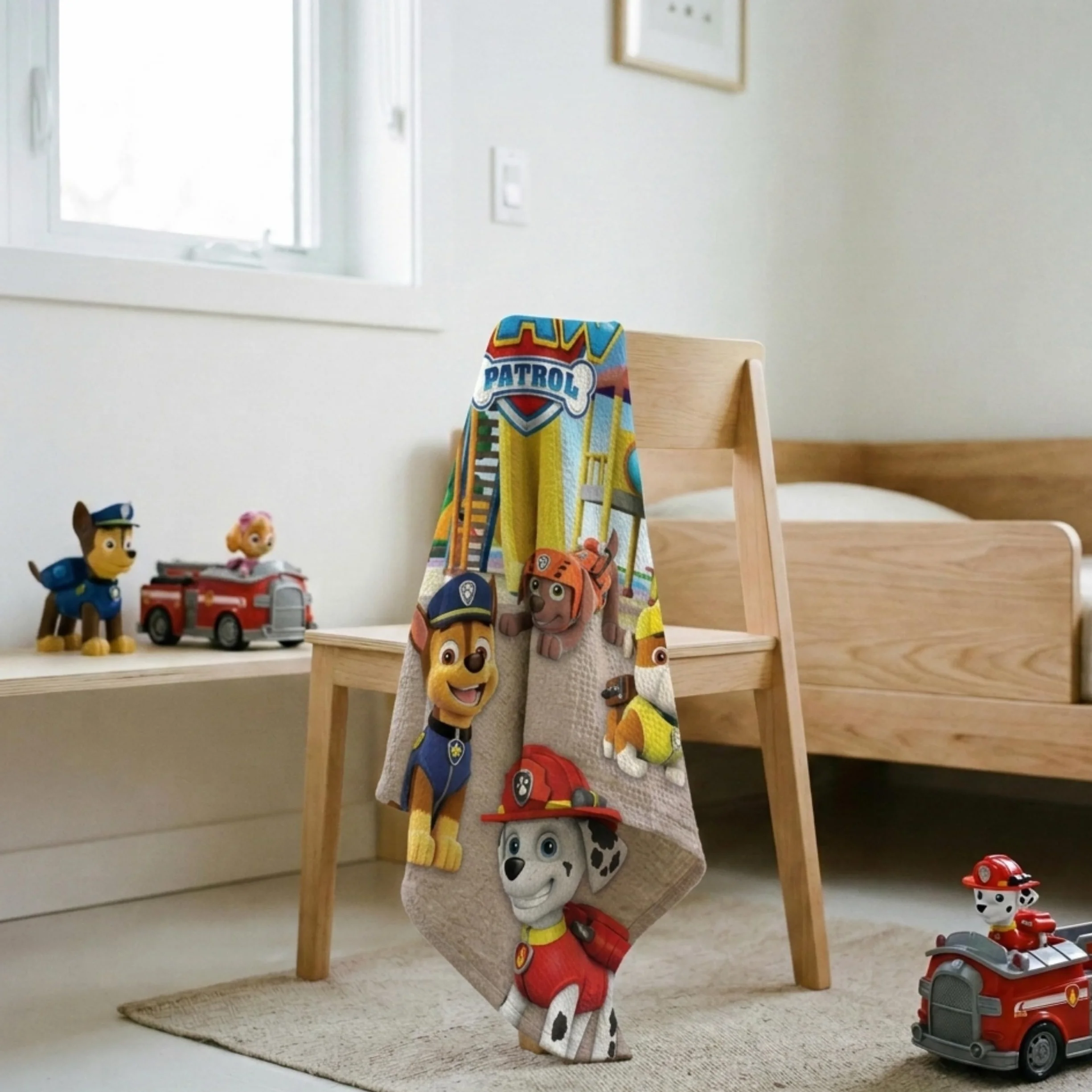 BrandMac Toalla de playa y baño de la Patrulla Canina de 70 x 140 cm, 100 % algodón, suave y absorbente, toalla de baño y natación para niños, toalla oficial de la Patrulla Canina, ideal para playa