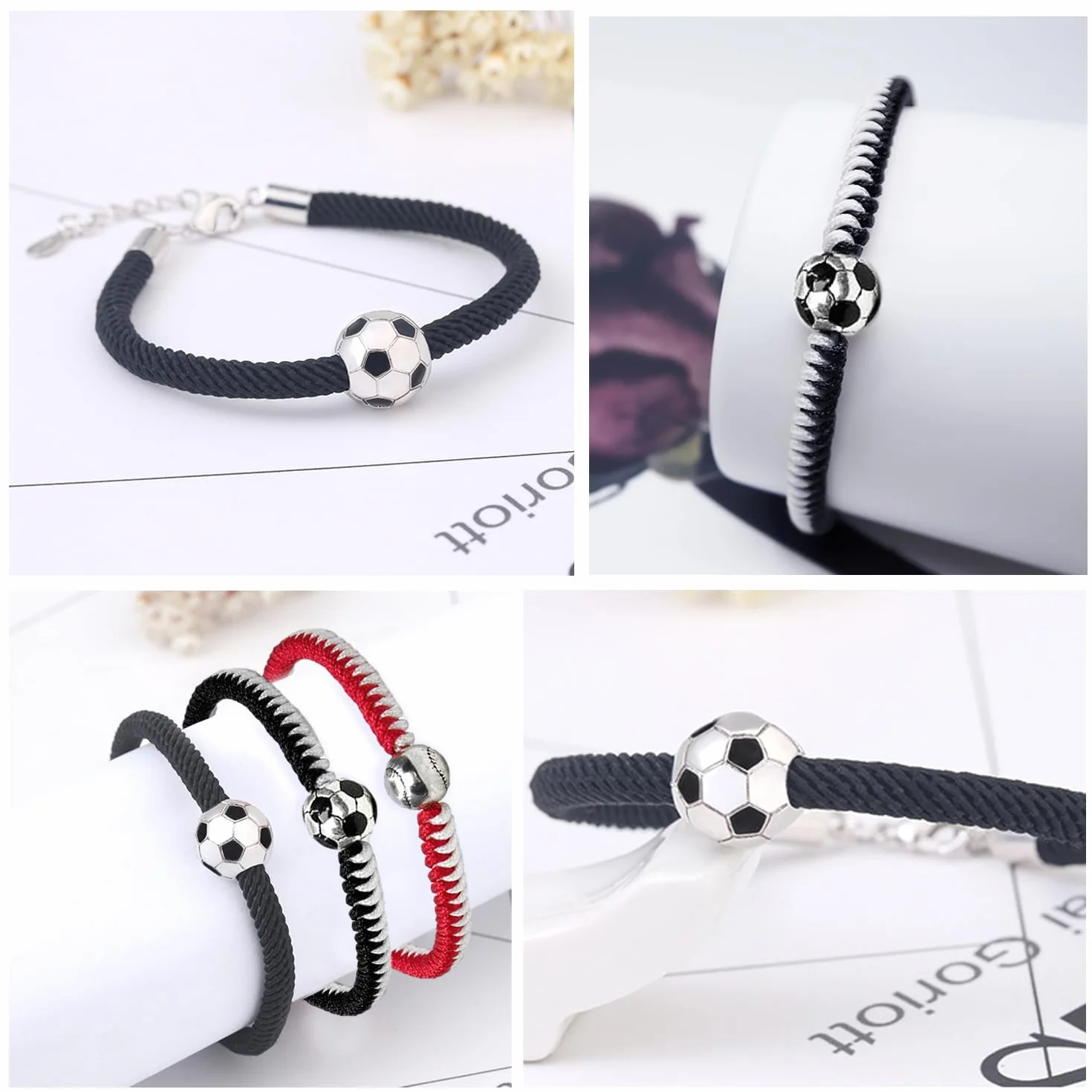 Juego de 3 pulseras trenzadas de moda para niños y niñas, ventilador de fútbol, pelota y barra ajustables de cobre
