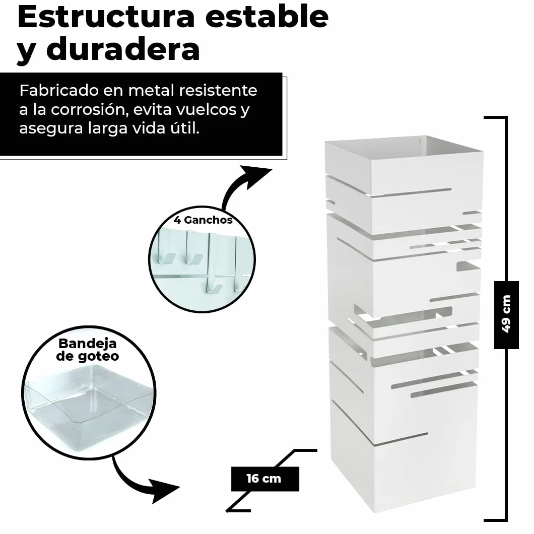 HERSIG Paraguero Metálico Blanco Diseño Lineal Elegante y Funcional para Entrada Recibidor Oficina