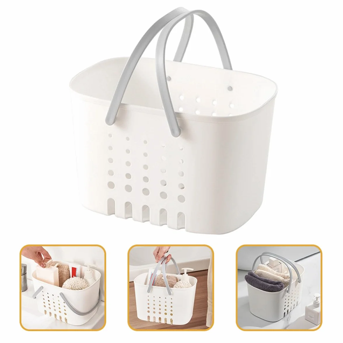Genérico Cesta de Baño Portátil Asa y Drenaje Natural de Plástico para Almacenar Gel, Champú y Productos de Limpieza en Ducha
