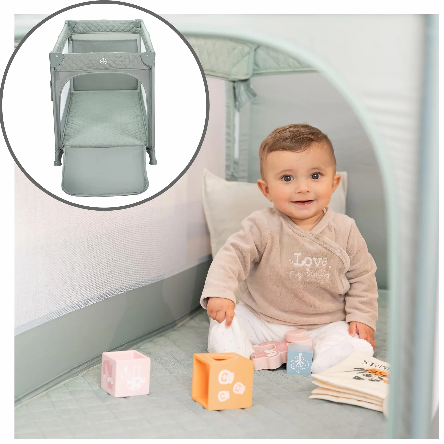 Cuna de Viaje Colecho 3 en 1 Trend Cun con Mosquitera 0-3 años (0-15kg) Plegable, Doble Altura, Lateral Abatible, Parque de Juegos, Bolsa de Transporte Gris Claro