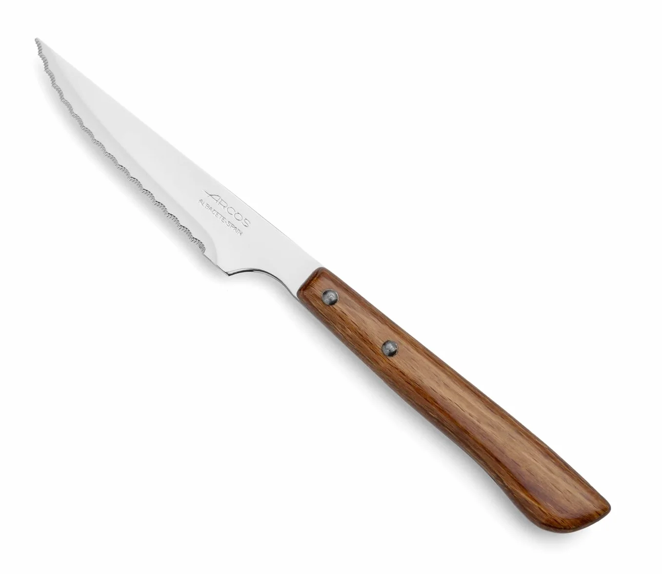 Arcos Cuchillos Carne | 6 pzas | Cuchillos chuleteros Set Cuchillo de Mesa Sierra | Mango Madera | Hoja 110 mm | Cuchillos Carne Mesa | Apto lavavajillas | Envase Carton | Ecologico