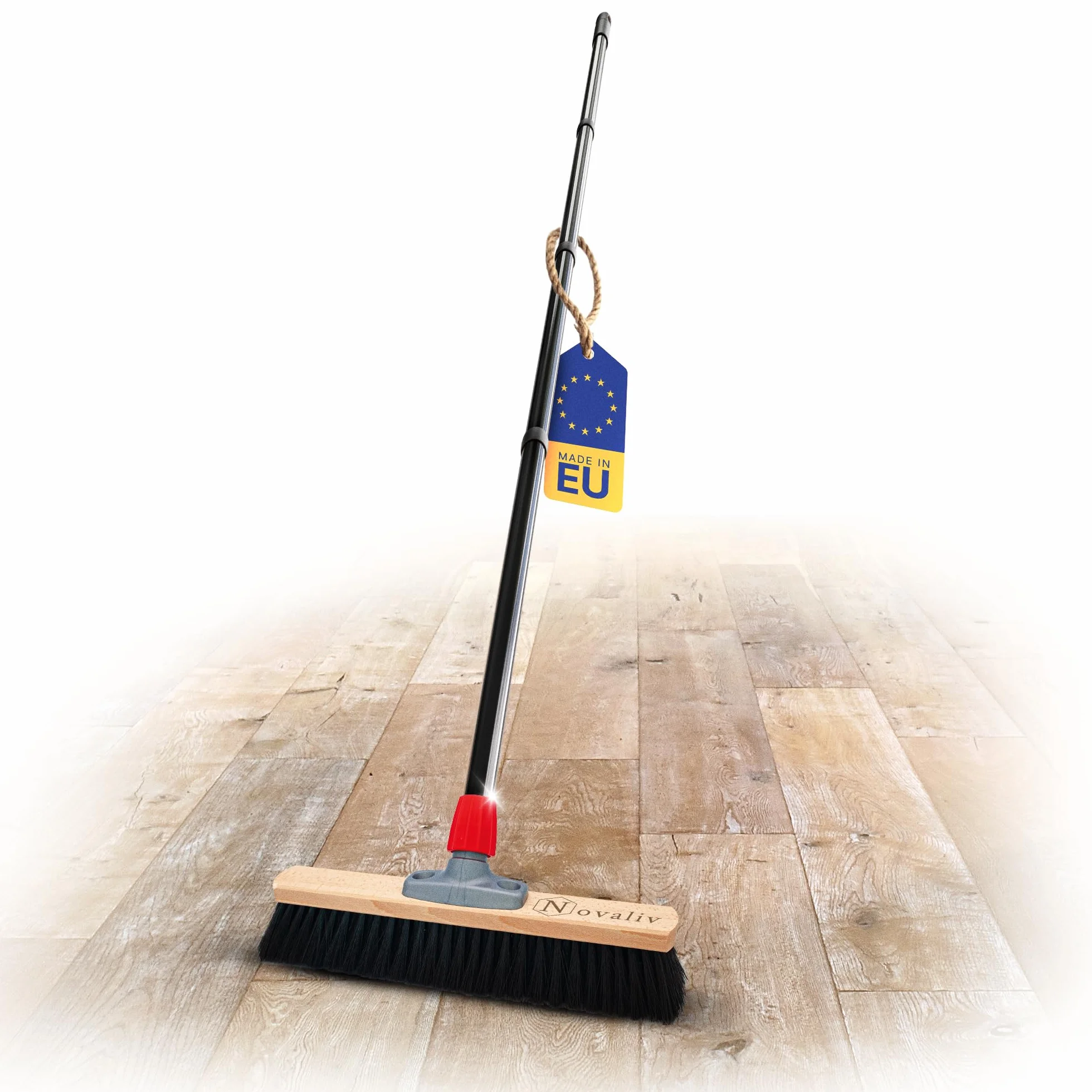 Novaliv Escoba de 40 cm Con Mango y Cerdas Sintéticas - Industrial Para Taller, Hogar, Habitación y Pelo
