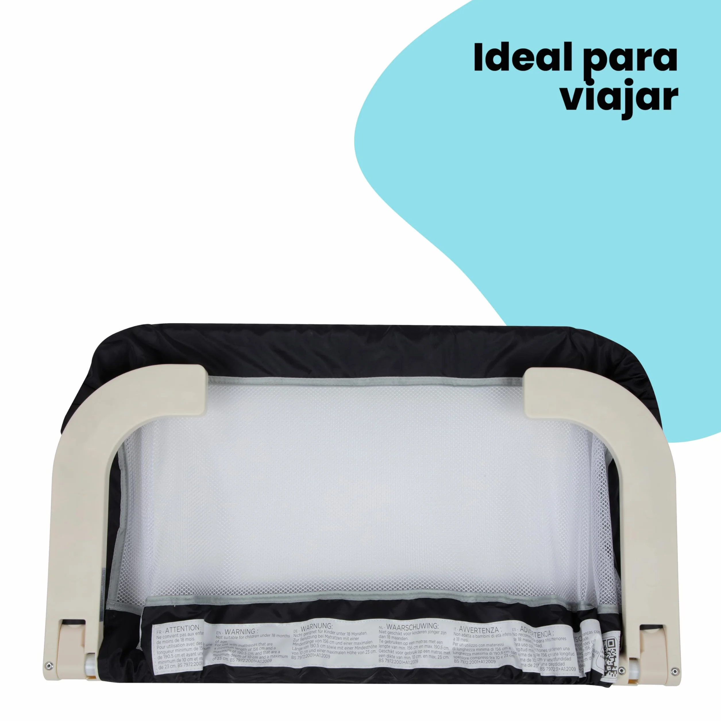 Safety 1st Barrera Cama Portátil 106 x 42cm, Barrera de Seguridad Niños Cama Plegable, 18M-5A, Barrera Cama Niños Viaje, Tejido de Malla, Fácil Instalación, Bloqueo Automático, Fácil Transporte, Grey