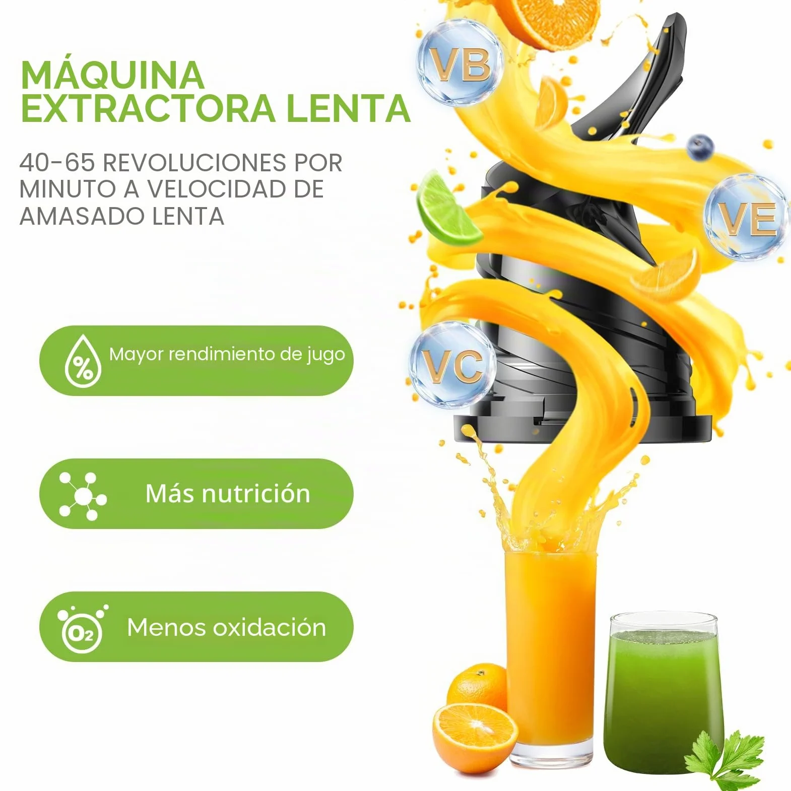 Exprimidor de Prensa en Frío, BioloMix Exprimidor de Masticación Lenta con 13CM Extra Large Feed Chute Fit Whole Frutas y Verduras con Triple Filtro, Fácil de Limpiar, BPA Free 250W DC Motor | Conducto de alimentación extra grande de 13 cm, para frutas y