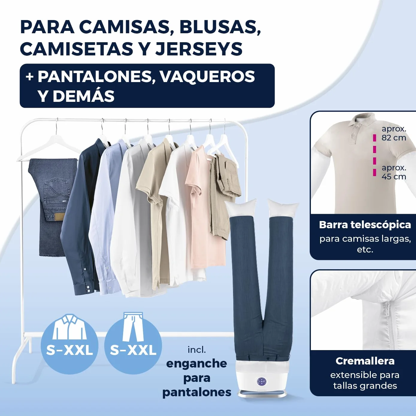 CLEANmaxx Plancha automática de camisas PRO STEAM + accesorio para pantalones | Función vapor, pantalla táctil | Plancha para camisas y blusas | Reduce olores, desinfecta, alisa, refresca