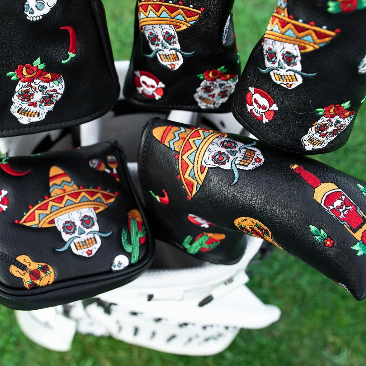 Juego de Fundas para Palos de Golf de Piel con Estampado de Calaveras de azúcar