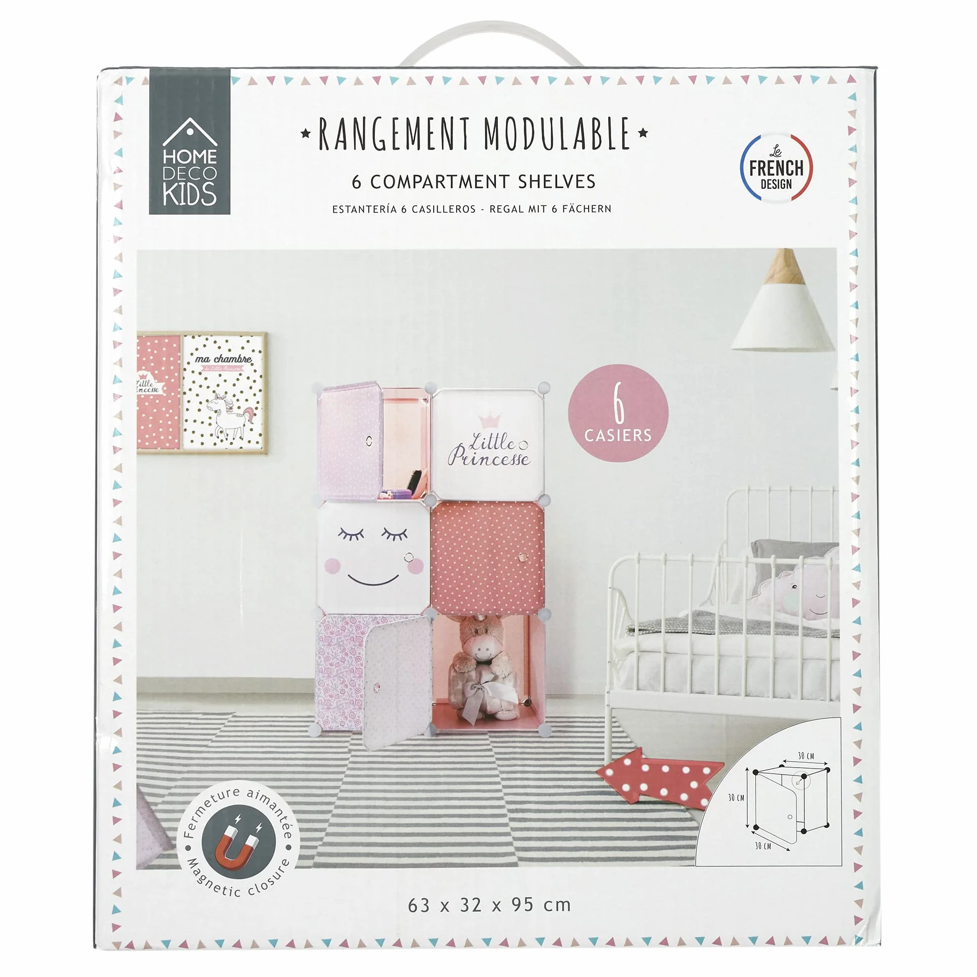 HOME DECO KIDS Armario modulable 6 Cubos Rosa 60x30x90cm