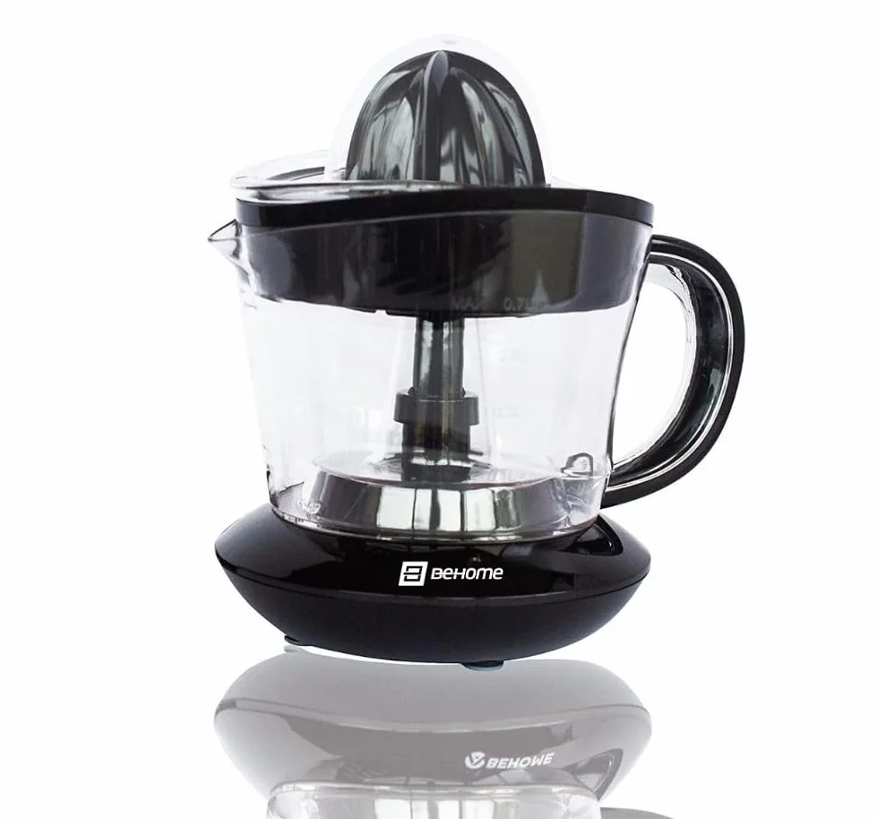 BEHOME Exprimidor de Naranjas Eléctrico, Capacidad 700 ml negro de plástico, Movimiento bidireccional, 2 Conos para Rápida Extracción de Zumo, Exprimidor Pequeño, Filtro en Acero Inoxidable