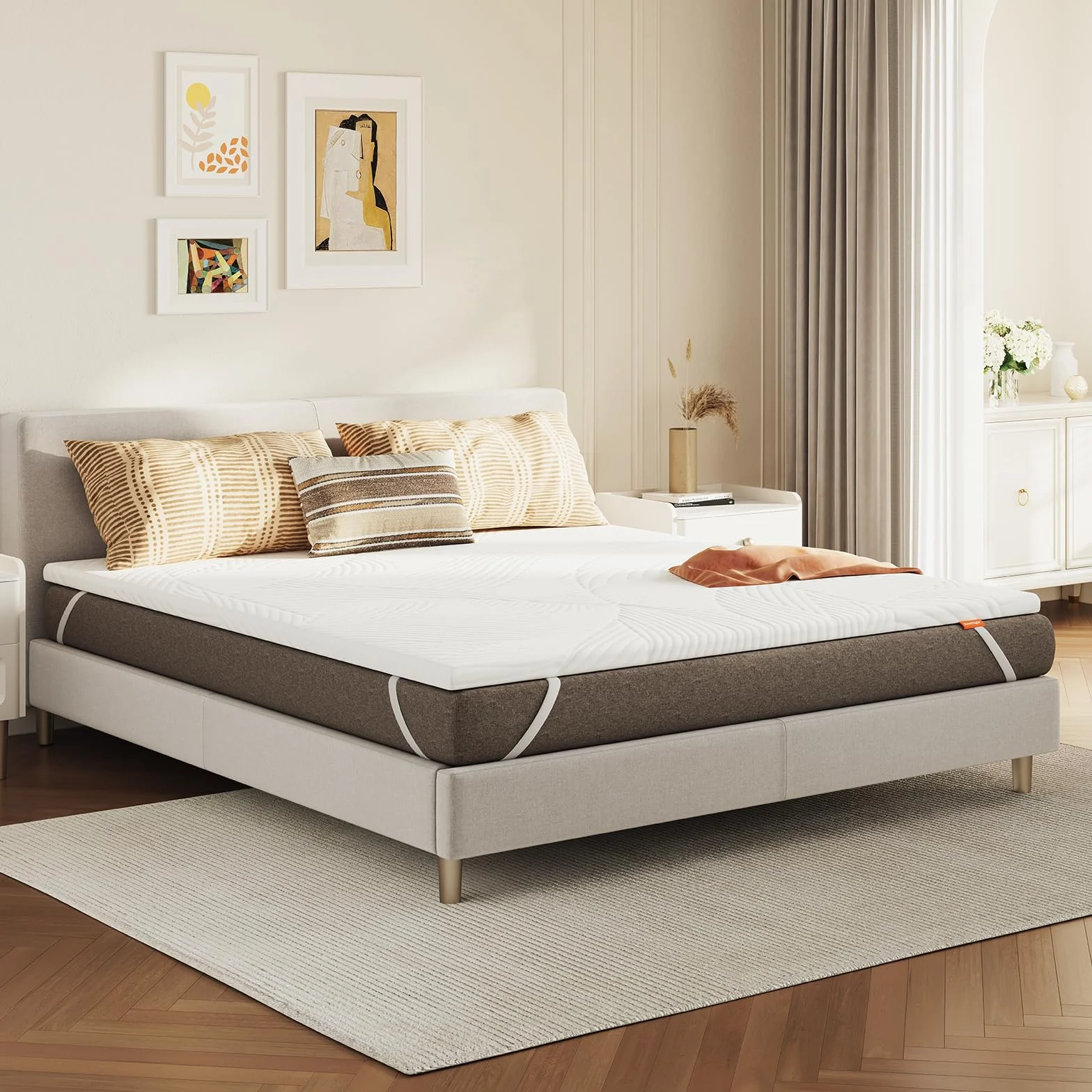 Sweetnight Topper Colchón de Espuma Viscoelástica en Gel 90x190 cm, Grosor de 5 cm, con Funda Extraíble y Lavable, Sobrecolchón de Memory Foam 90x190x5cm, con Correas Elásticas, Blanco