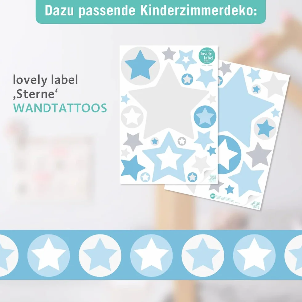 cenefa autoadhesiva, 450 x 11,5 cm, diseño de estrellas, gris-azul