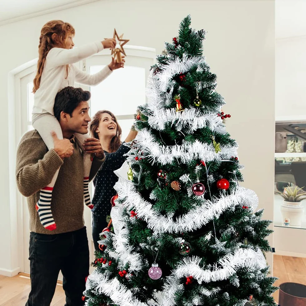 Bluelves Guirnalda de Oropel Navidad, 4pcs Espumillon Arbol Navidad, 3m Espumillón de Navidad, Oropel Navidad, Espumillon Decoración para Fiesta Árbol de Navidad (Blanco)