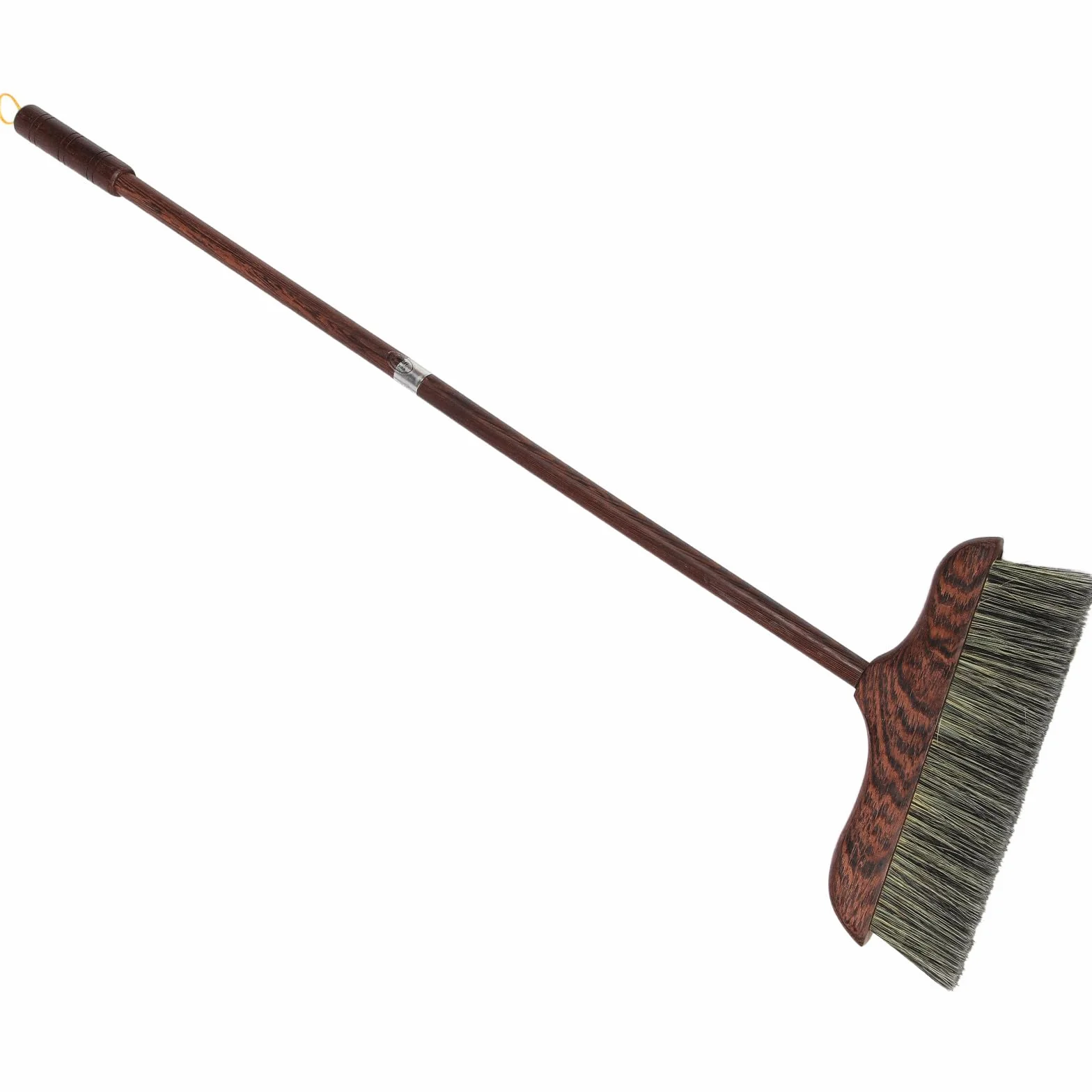 SECFOU Escoba de Madera de Pollo Castaño Mango Largo 90x28 Cm Cerdas Negras Suaves y Antiestáticas para Limpieza de Hogar, Baño y Patios, Herramienta Eficaz para Barrer Polvo y Cabello