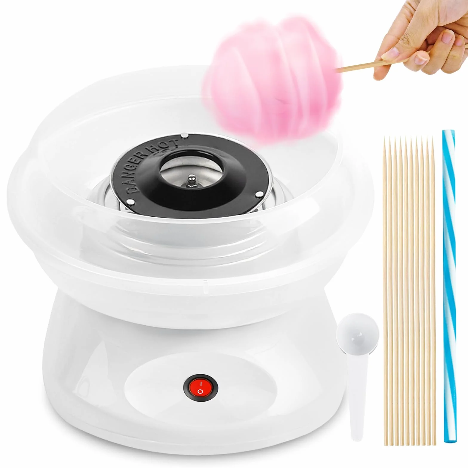 Maquina de Algodon de Azucar, 450w Retro Cotton Candy Machine con Cuchara Medidora y 10 Palos de Madera Maquina Algodon Azucar Ideal para Fiestas Infantiles Cumpleaños y Uso Doméstico Color Blanco