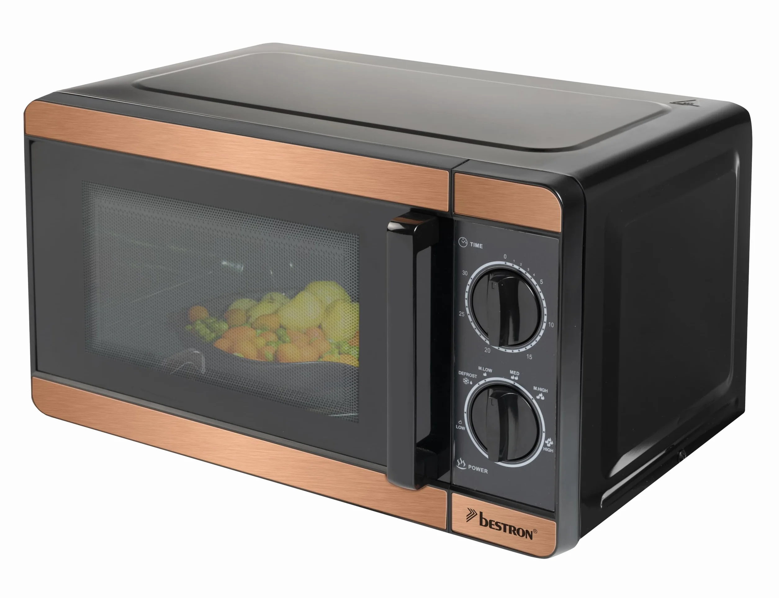 Bestron Microondas de 700 W, panel de control de dos piezas con 6 niveles y 30 min. Temporizador, regulable sin niveles, con plato giratorio de 24,5 cm para todos los tamaños comunes, colección de