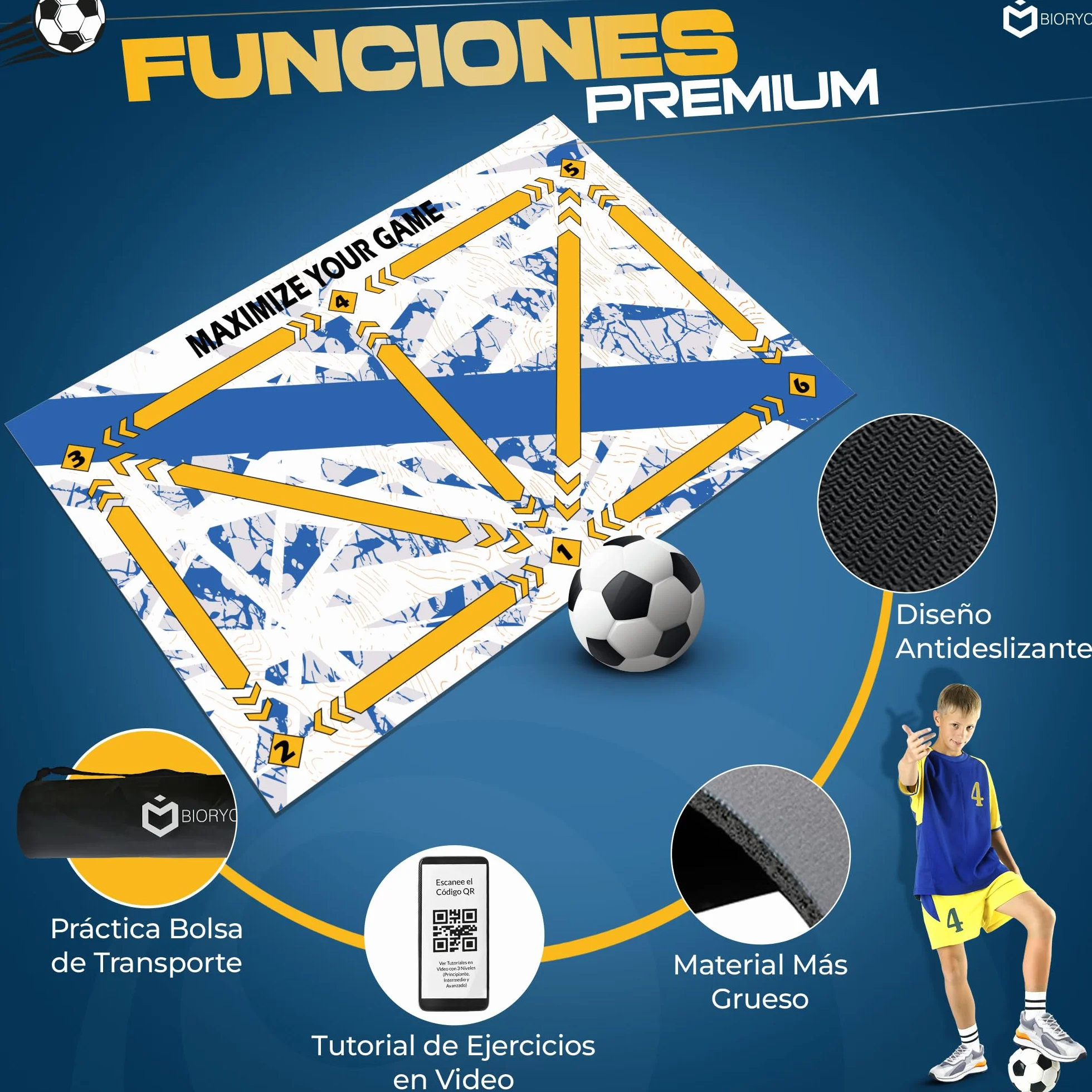 Alfombra Entrenamiento de Fútbol Diatomea + Videos Entreno + Bolsa de Transporte | Alfombrilla de Habilidad Antideslizante 60x90 cm de tu Equipo Favorito | Regalos Comunión