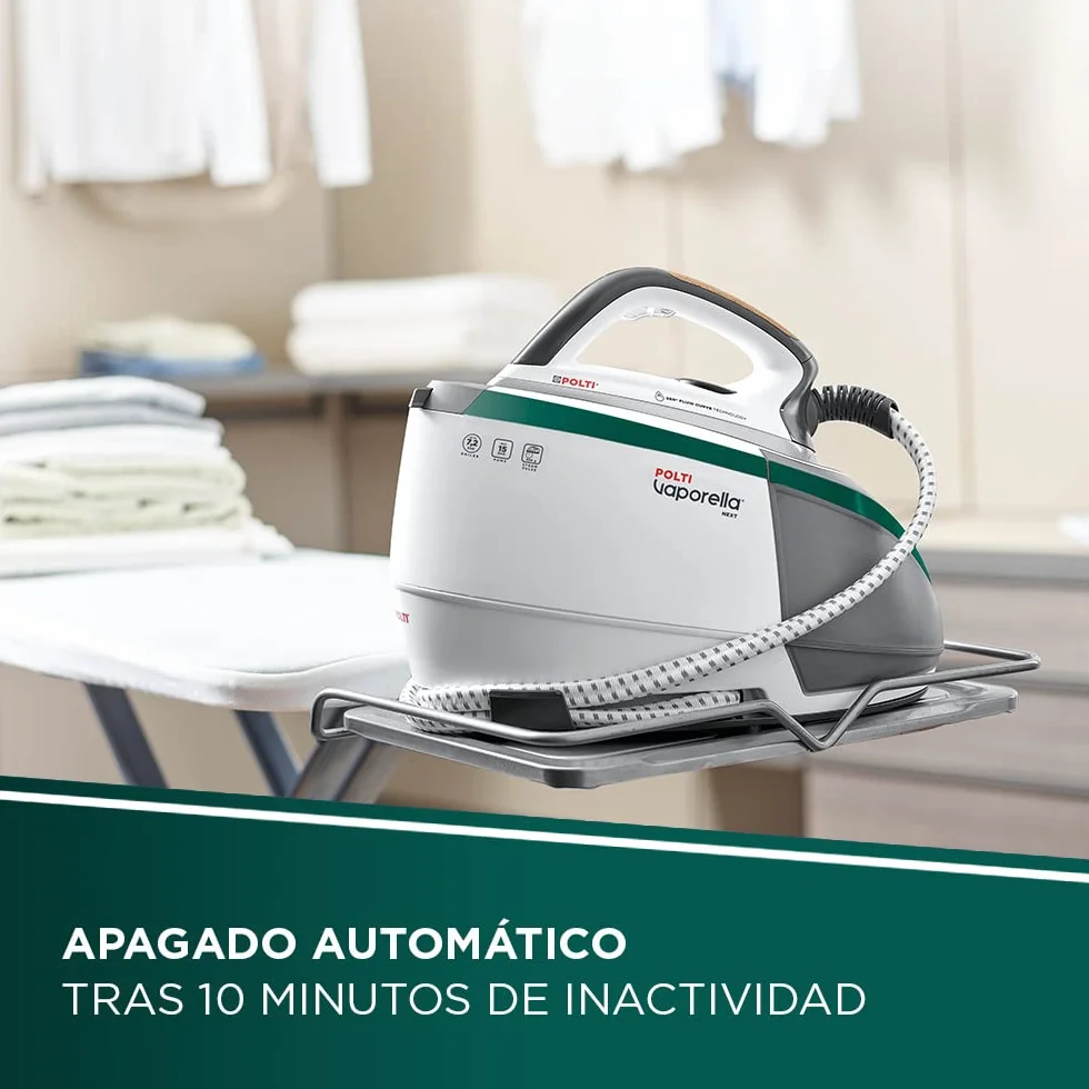 Polti Vaporella Next VN18.65, Centro de Planchado con Caldera de Alta Presión Max 7.2 Bar, Potencia 2200 W, Función Turbo y Eco, Autonomía ilimitada, Depósito 1.3 L, Steam Pulse 450g, Blanco y Verde