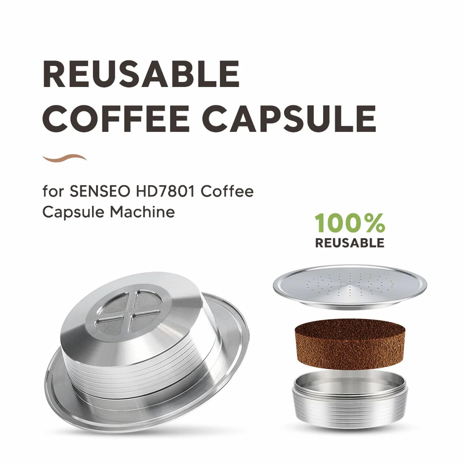 FLEXMAN Cápsula de Café Recargable, Cápsulas de Café Recargables de Acero Inoxidable para Preparar Espressos para HD7801, Cápsulas para Máquinas Café con Cepillo y Cuchara