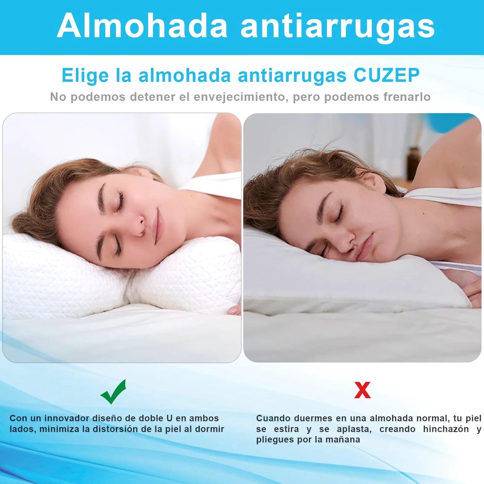 Clieey Almohadas para Dormir de Lado Espalda Estómago Antiarrugas Anti Envejecimiento con Gel y Espuma Viscoelástica Triturada para Aliviar el Dolor de Cuello