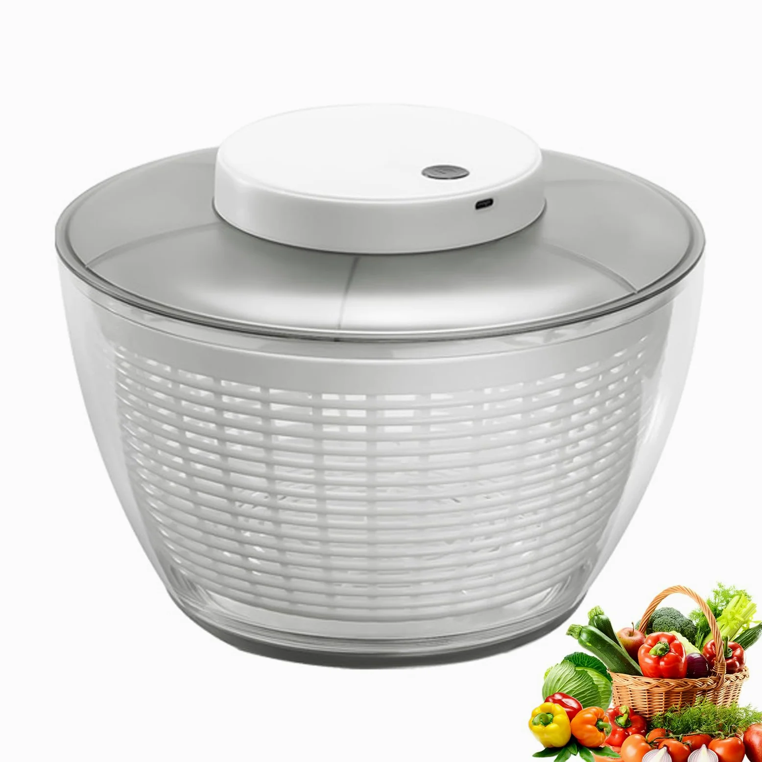 Centrifugador eléctrico de ensalada, lavadora y secadora recargable de 1500 mAh, base antideslizante, secado rápido, capacidad de 6 litros para lechuga, verduras, frutas y hierbas