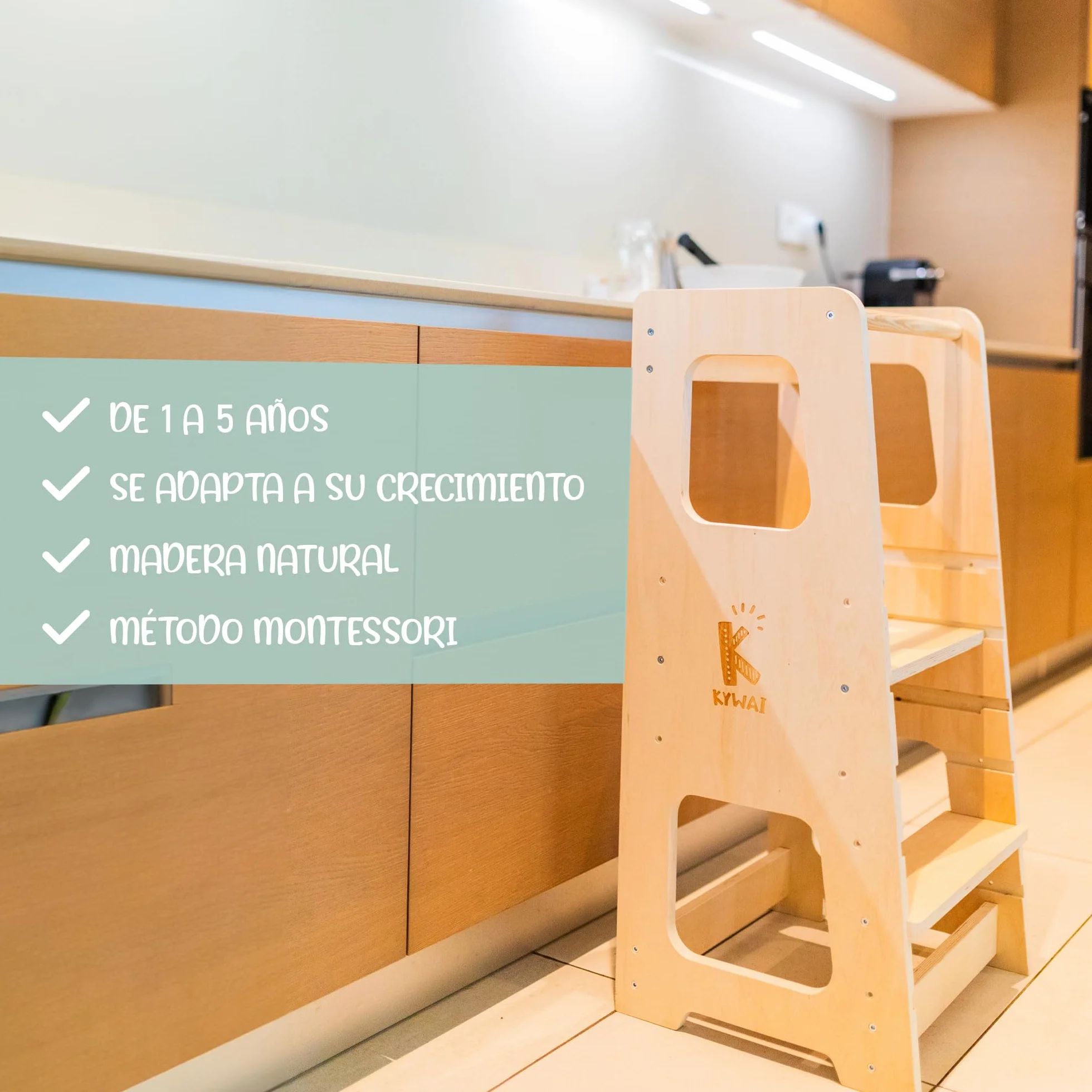 Torre de Aprendizaje Montessori Premium Desde 1 año, Doble Barrera, Patas Antivuelco